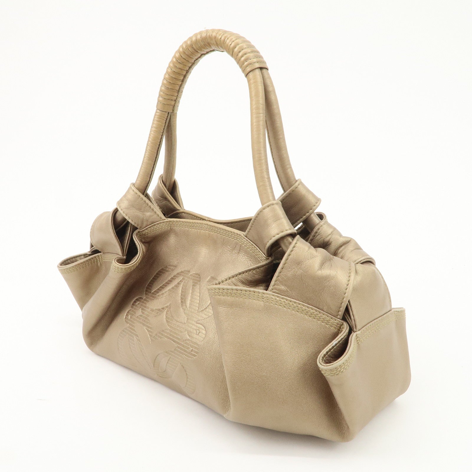 LOEWE Anagram Nappa Aire Leather Hand Bag Shoulder Bag Gold Used