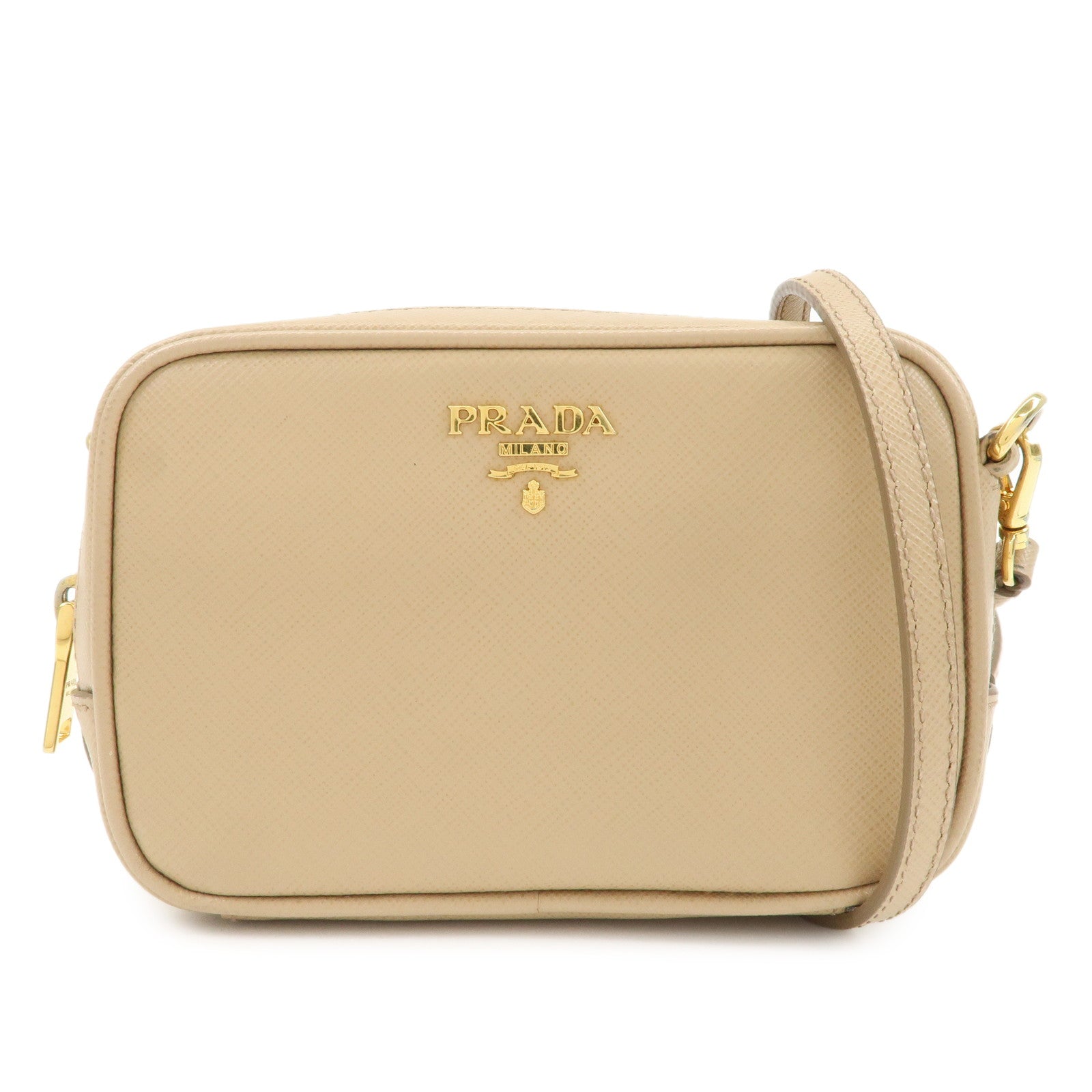 PRADA Logo Saffiano Leather Shoulder Bag Crossbody Bag Beige 1NF674 Used