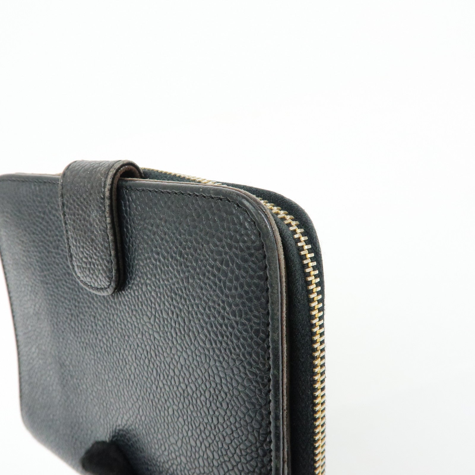 CHANEL COCO Mark Cavairskin Compact Bi-Fold Wallet Black