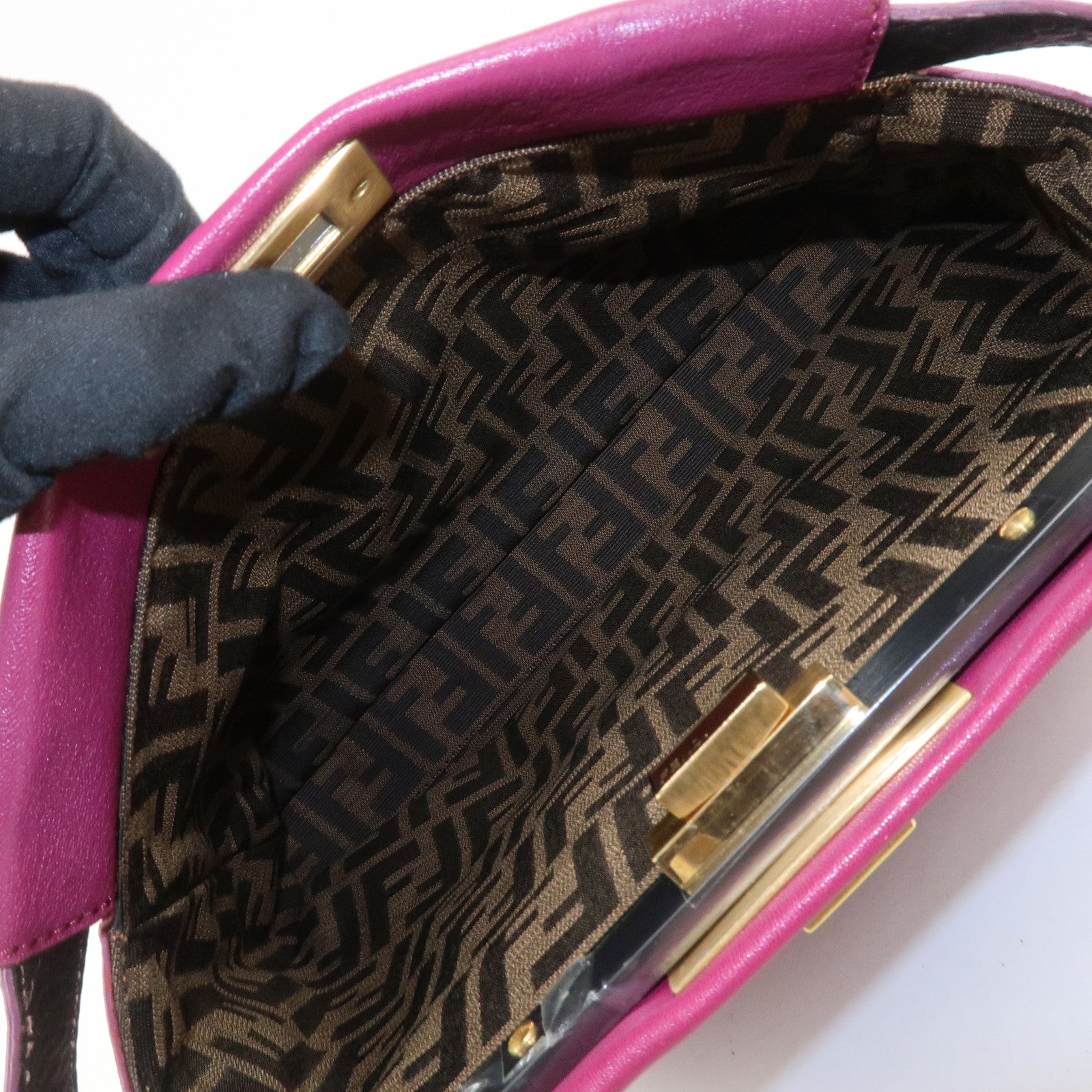 FENDI Peekaboo Leather 2Way Hand Bag Shoulder Bag Fuchsia 8BN226