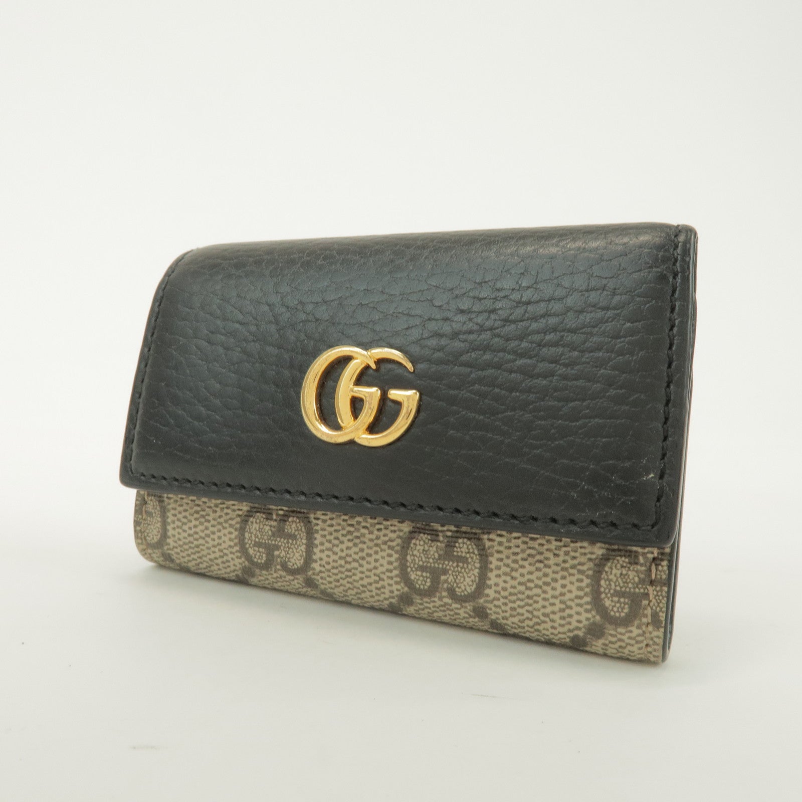 GUCCI GG Marmont GG Supreme 6 Rings Key Case Beige Black 456118