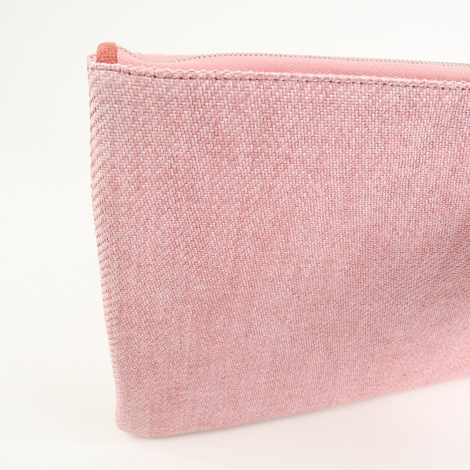 CHANEL Deauville Straw Clutch Bag Pouch Pink Red
