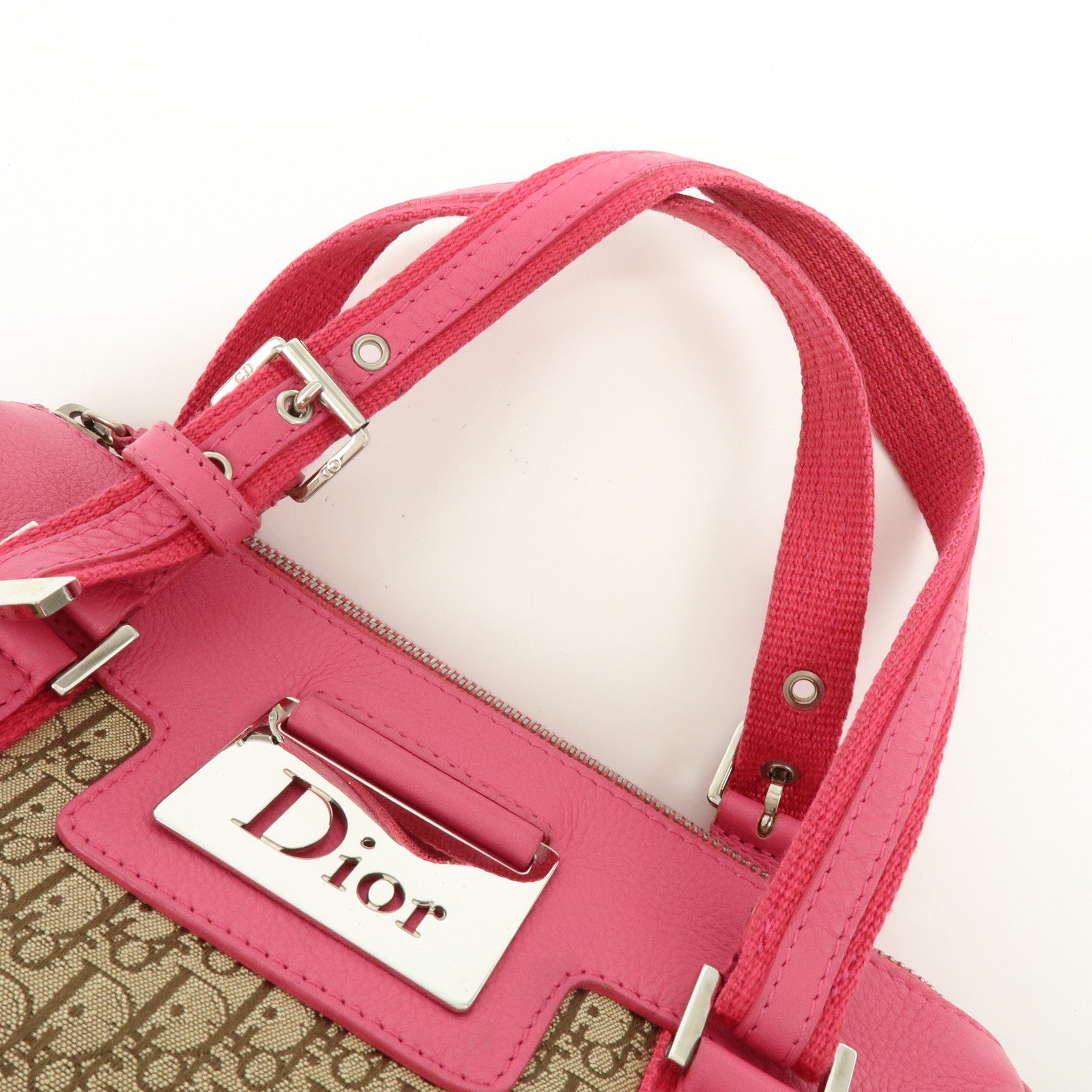Christian Dior Trotter Street Chic Canvas Leather Boston Bag Pink