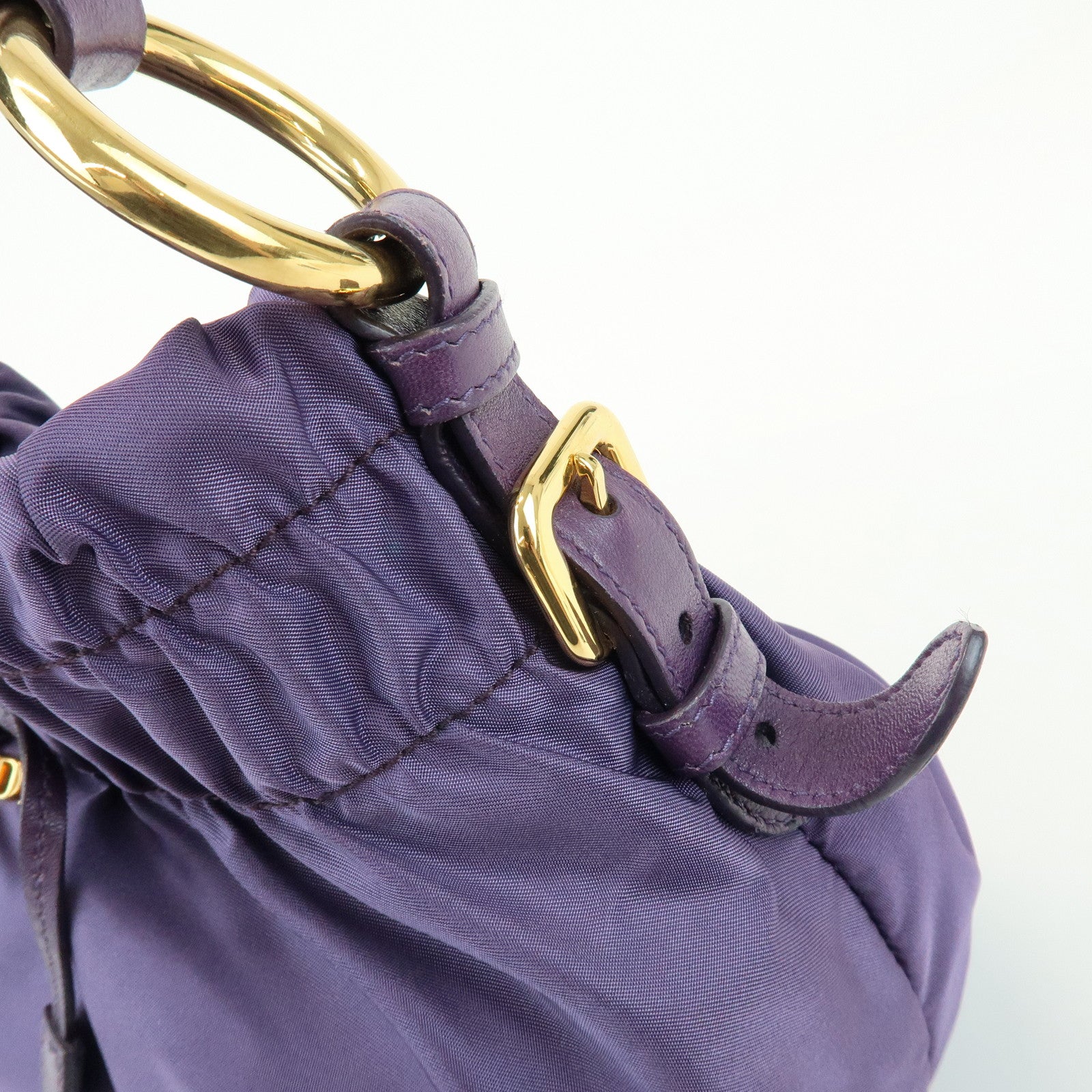 PRADA Ribbon Nylon Leather Shoulder Bag Hand Bag Purple BR4237