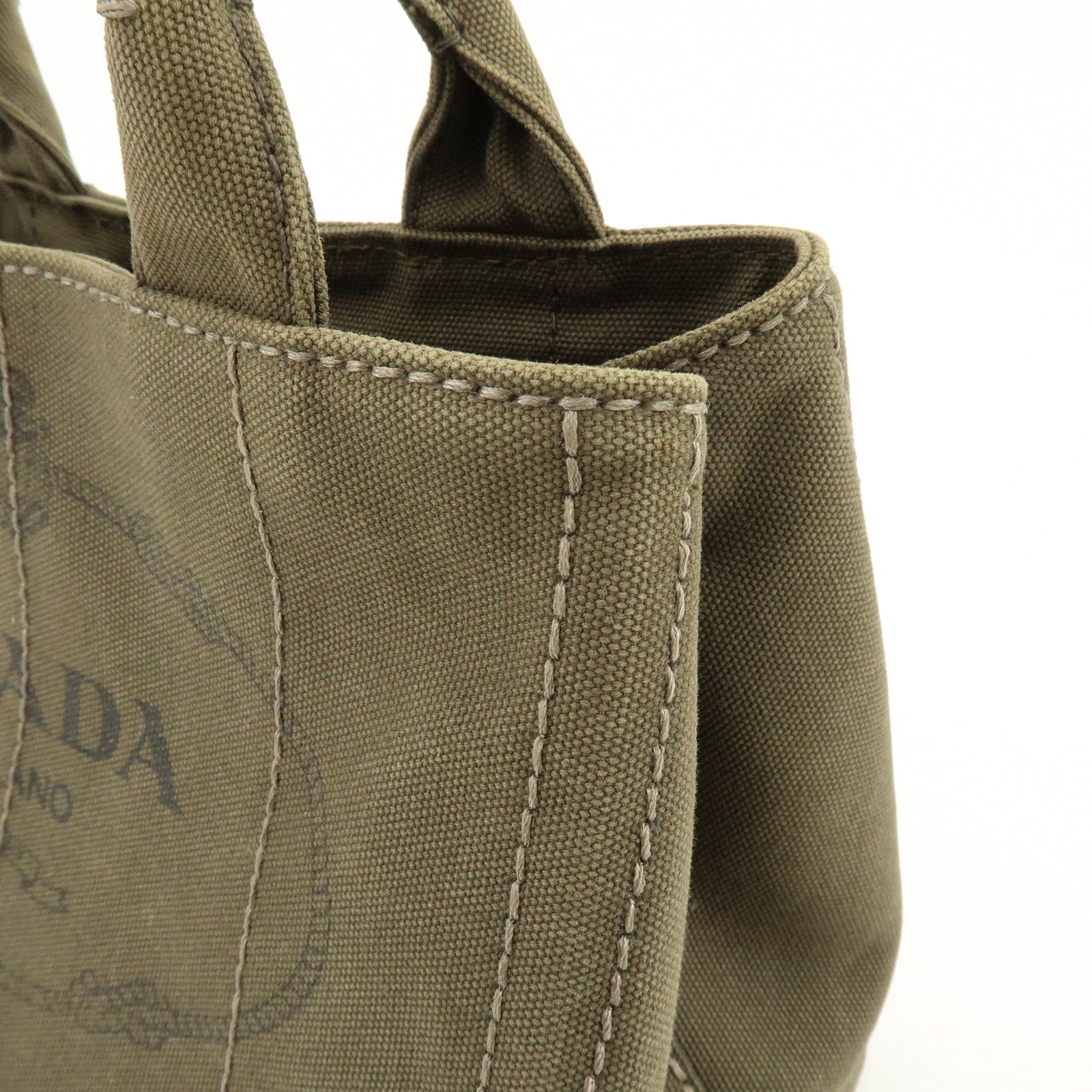PRADA Canapa Mini Canvas Tote Bag Hand Bag Khaki BN2439
