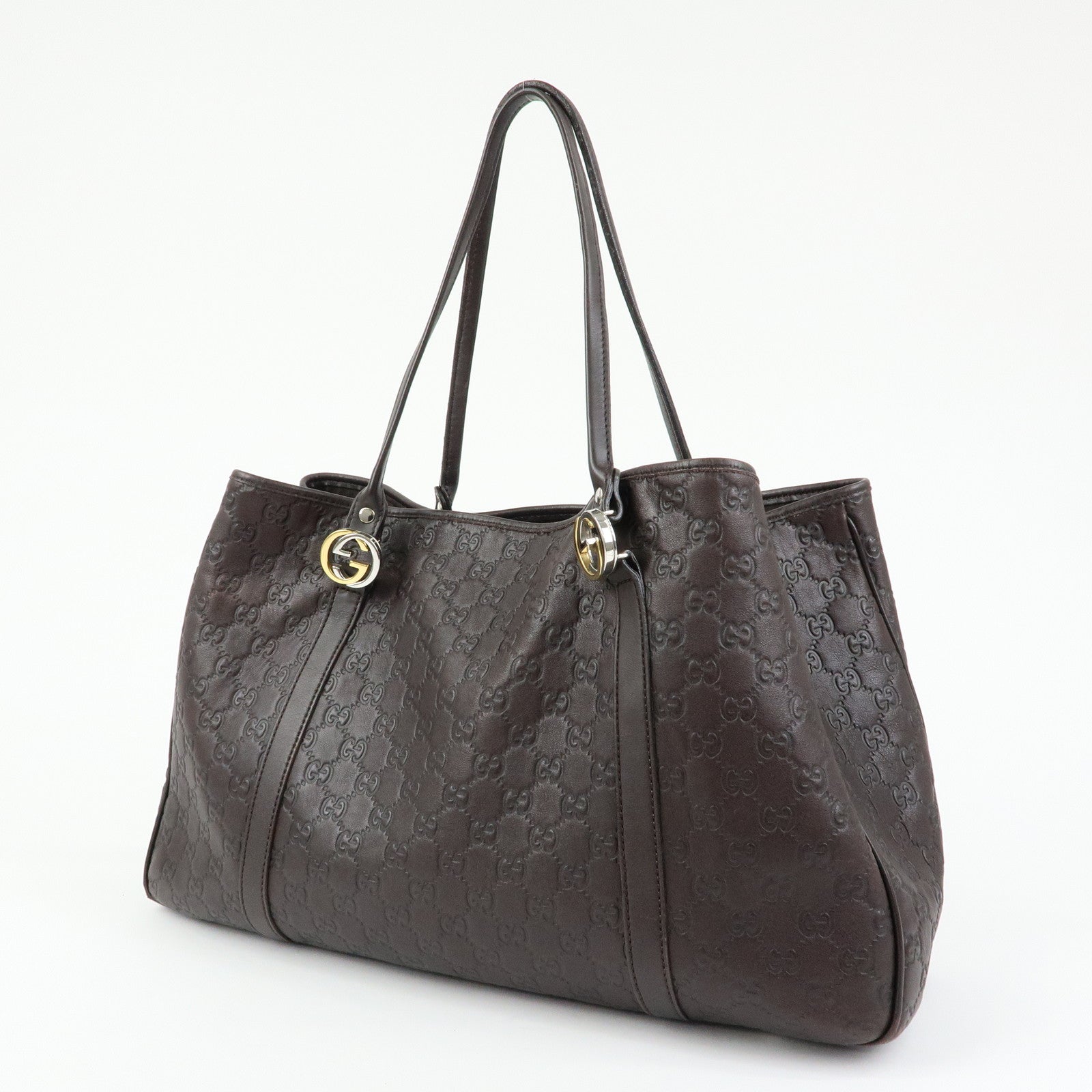 GUCCI GG Twins Guccissima Leather Tote Bag Dark Brown 232956