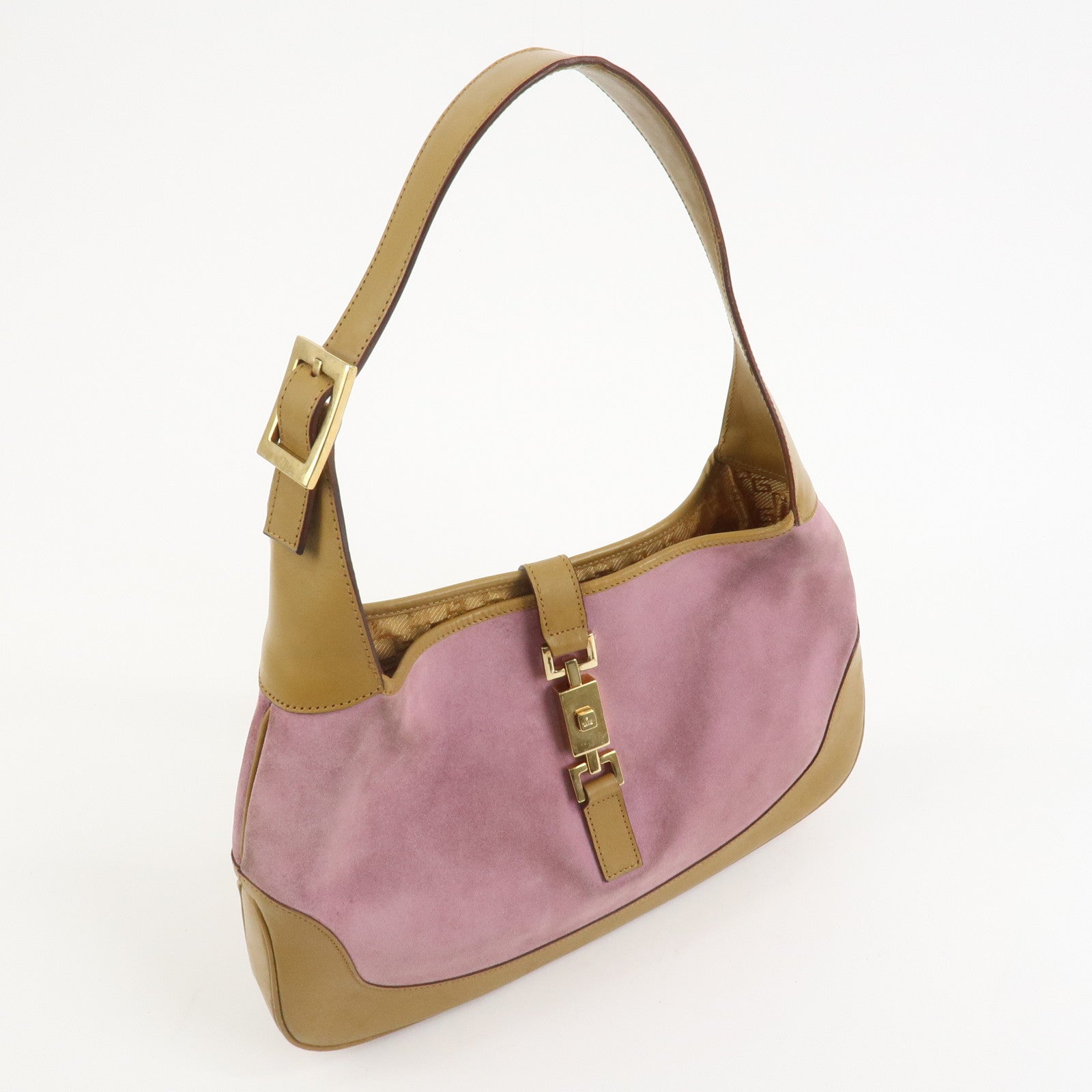GUCCI Jackie Suede Shoulder Bag Hand Bag Pink Light Brown 001.3306