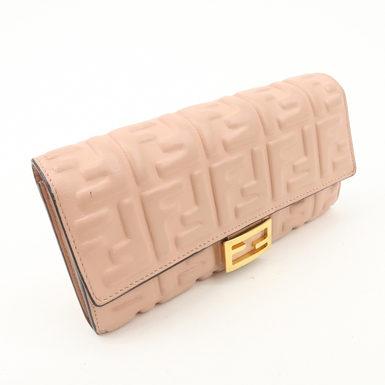 FENDI Zucca Baguette Continental Long Wallet Pink 8M0251 Used