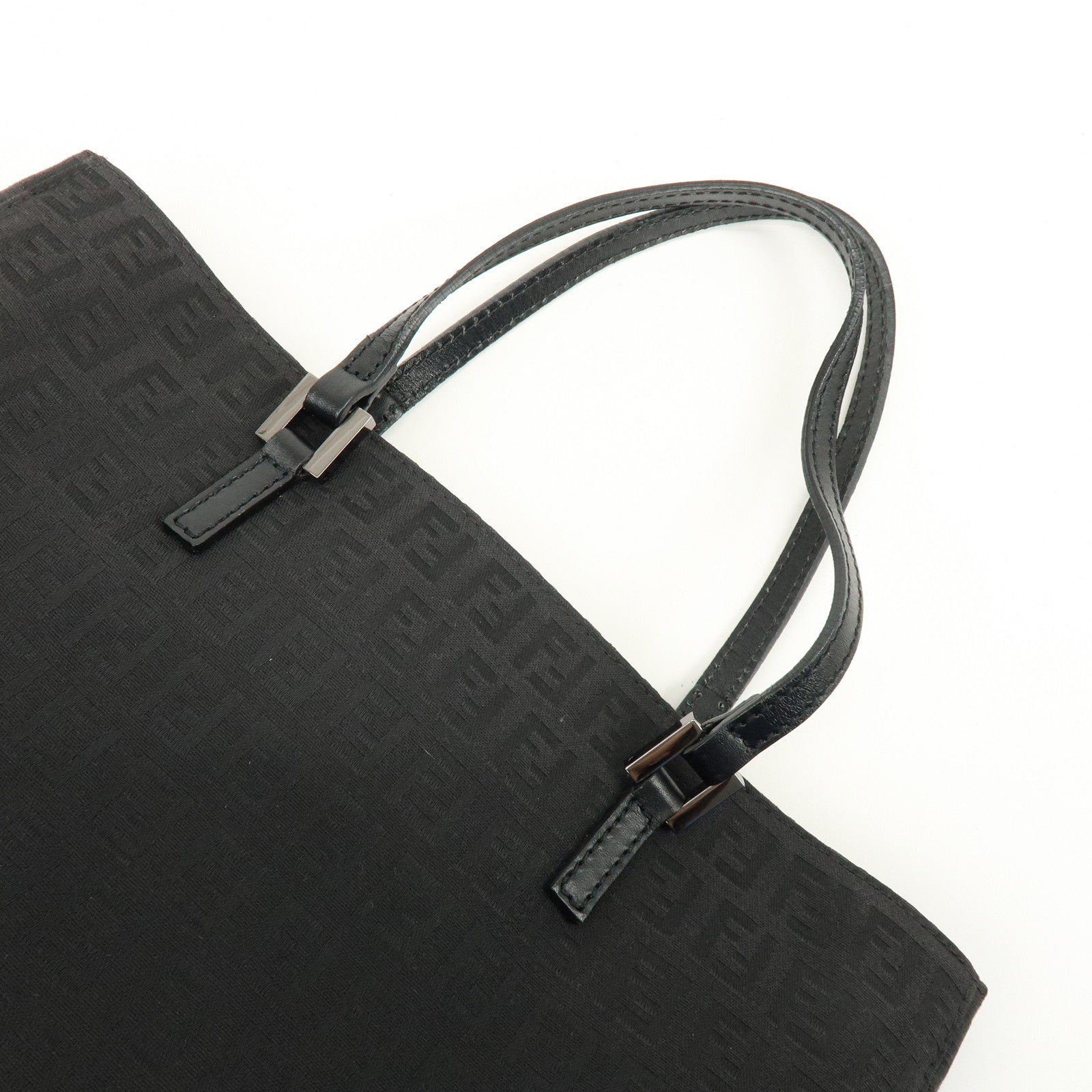 FENDI Zucchino Canvas Leather Tote Bag Shoulder Bag Black 8BH073