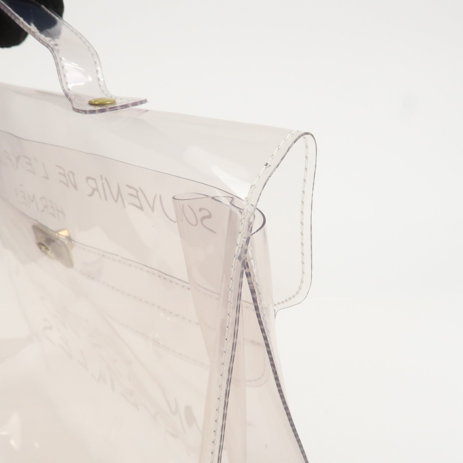 HERMES Kelly Vinyl Hand Bag Clear Transparent White Gold