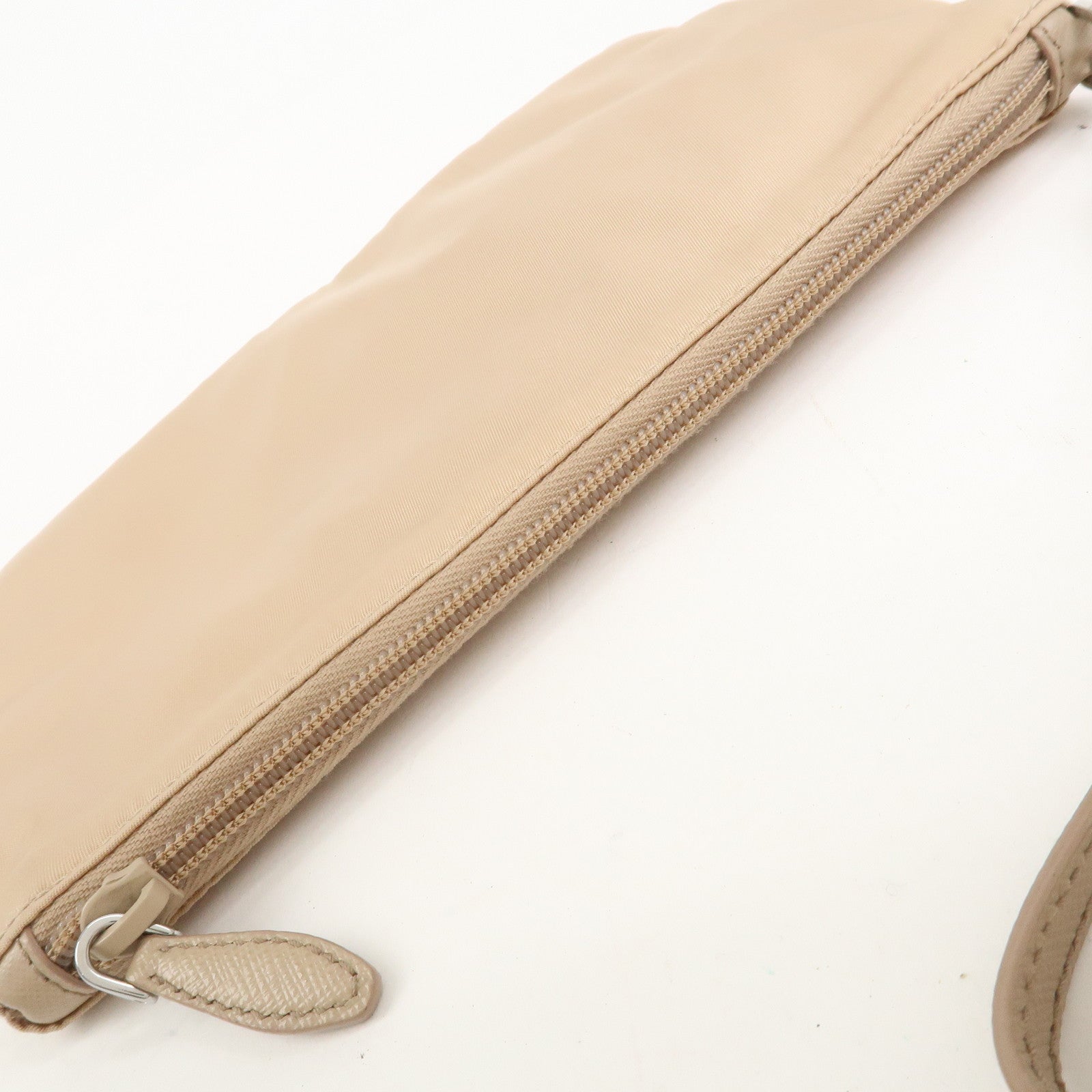 PRADA Triangle Logo TESSUTO Hand Bag Pouch Beige 1NH545