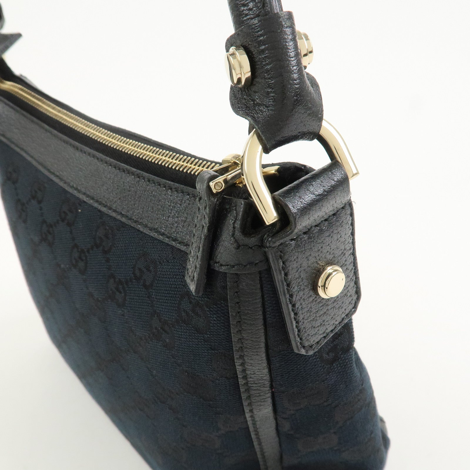 GUCCI GG Canvas Leather Shoulder Bag Hand Bag Black 146244