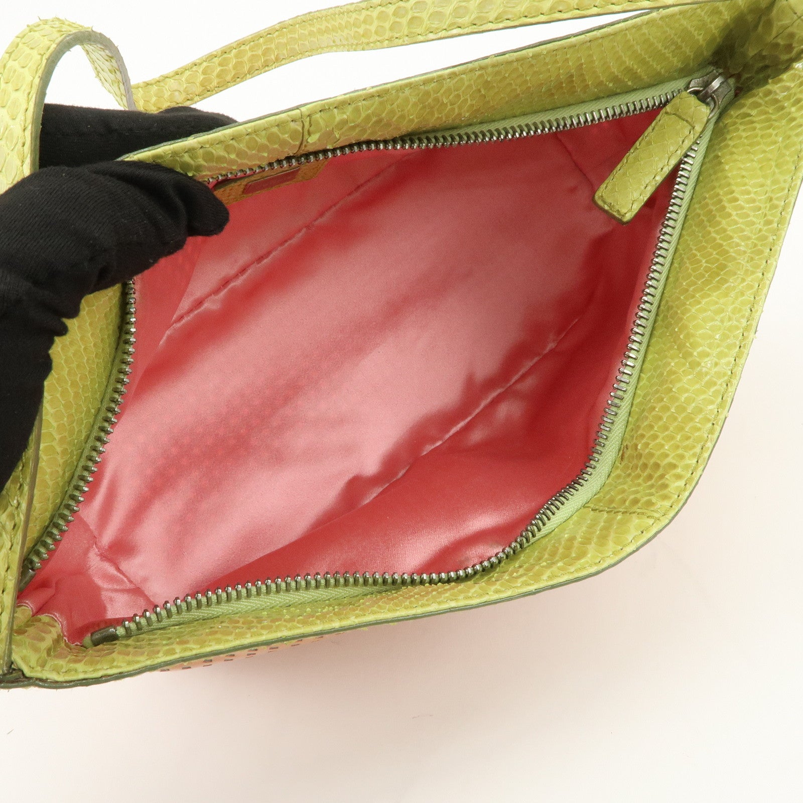 FENDI Patent Leather Mini Hand Bag Orange Lime Green 26636