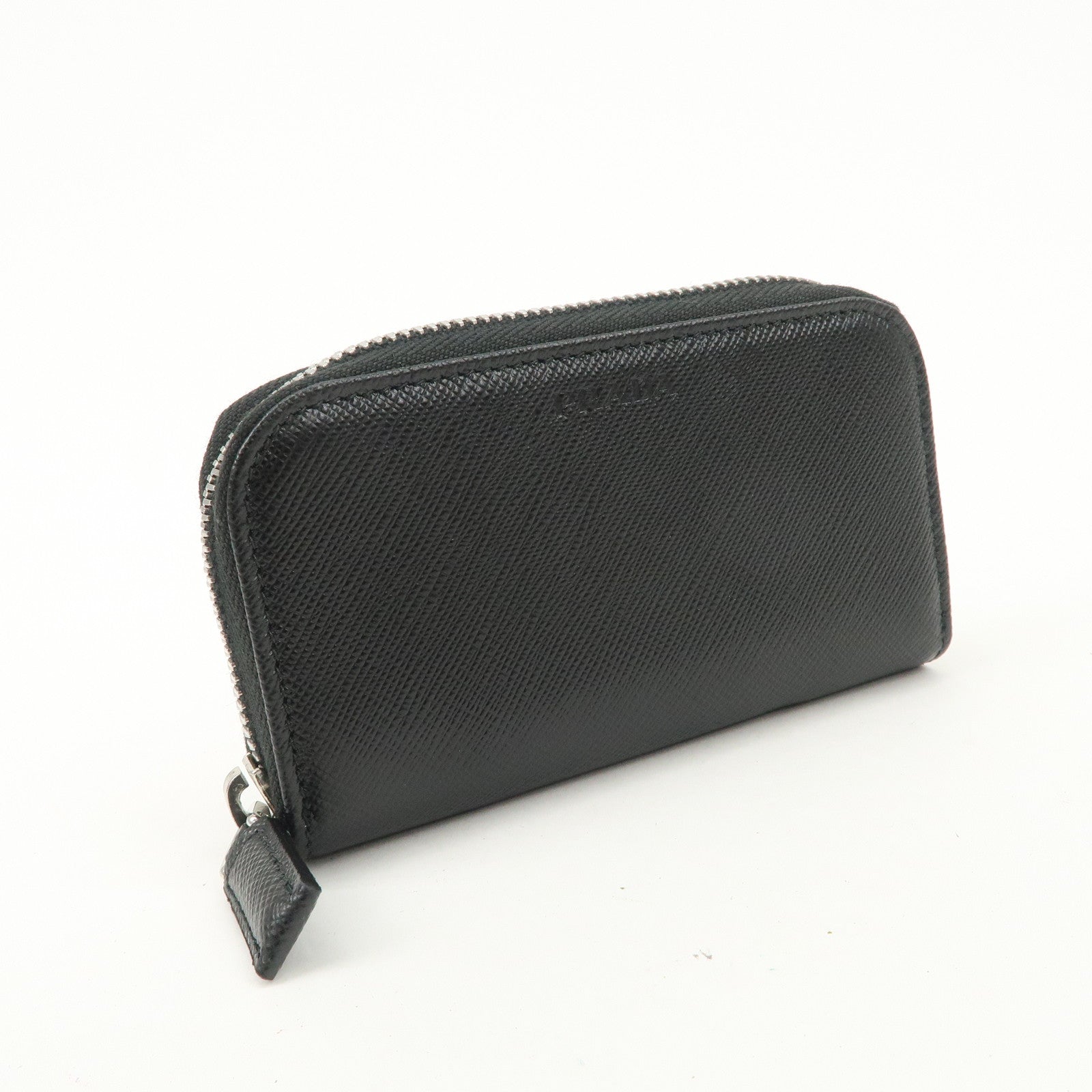 PRADA Saffiano Leather Round Zippy Key Case Black 2PG604 Used