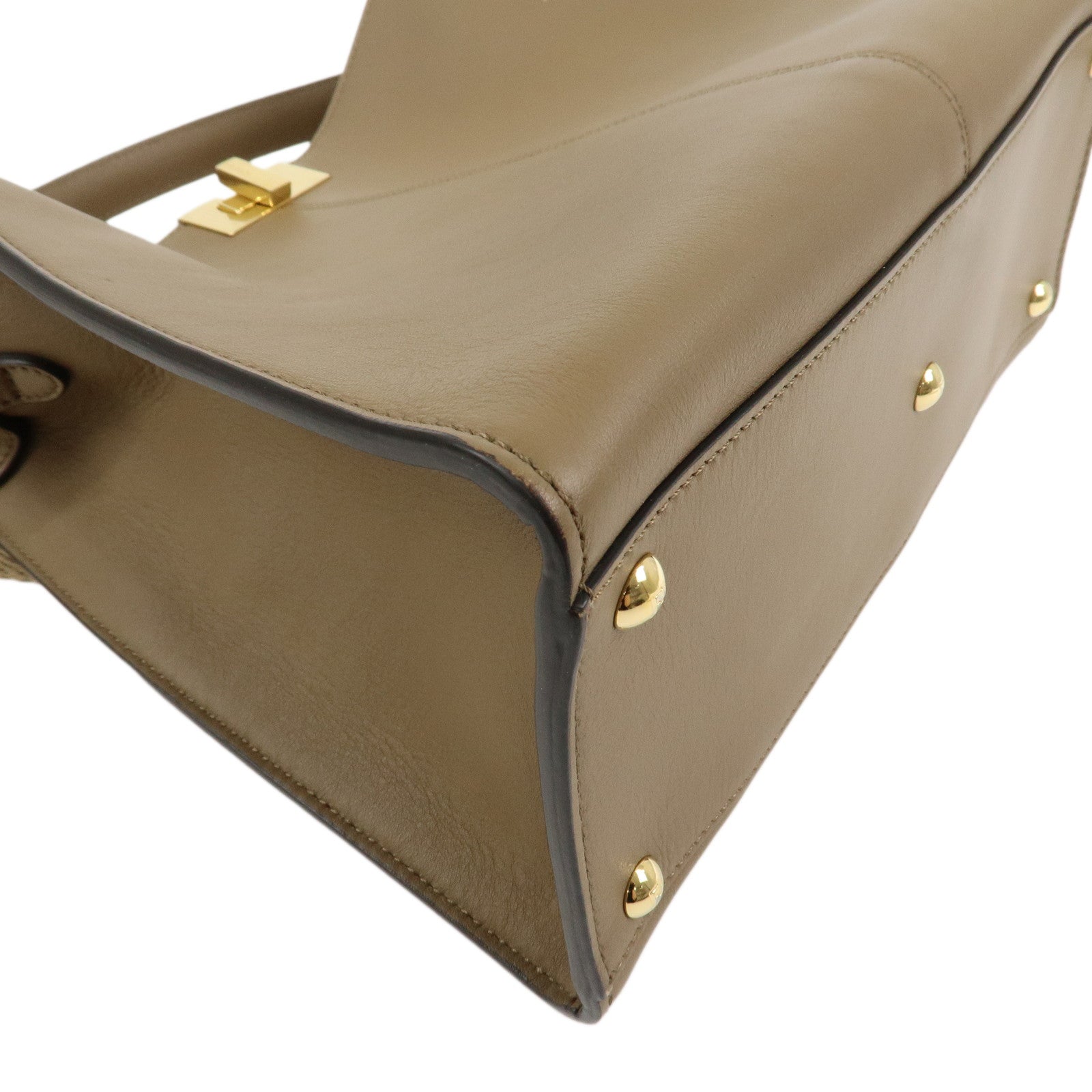 FENDI Peekaboo X Lite Leather 2Way Bag Shoulder Bag Brown 8BN310