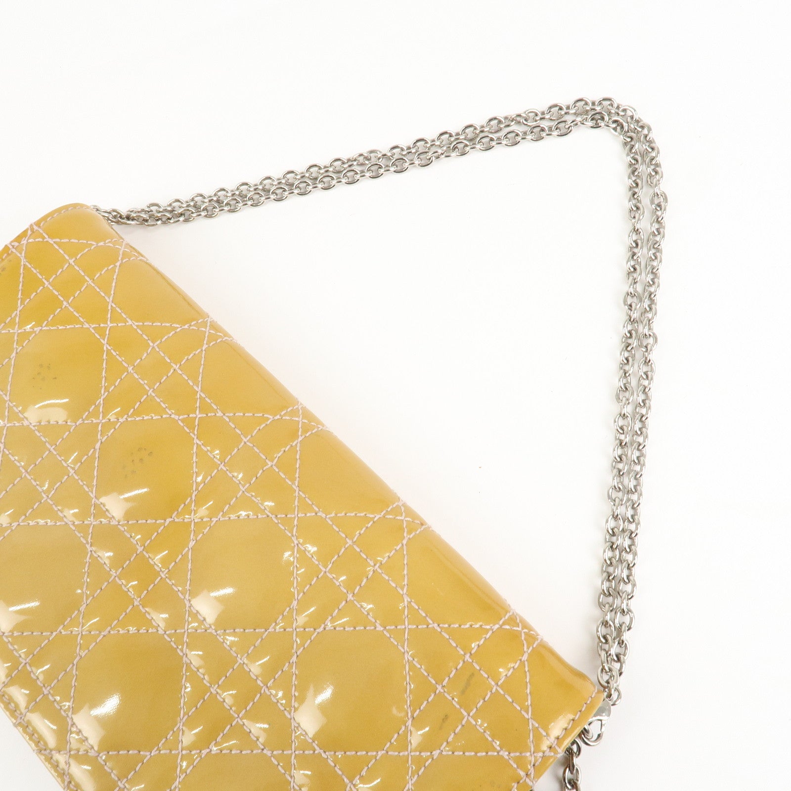 Christian Dior Cannage Patent Leather Chain Shoulder Bag Yellow Used
