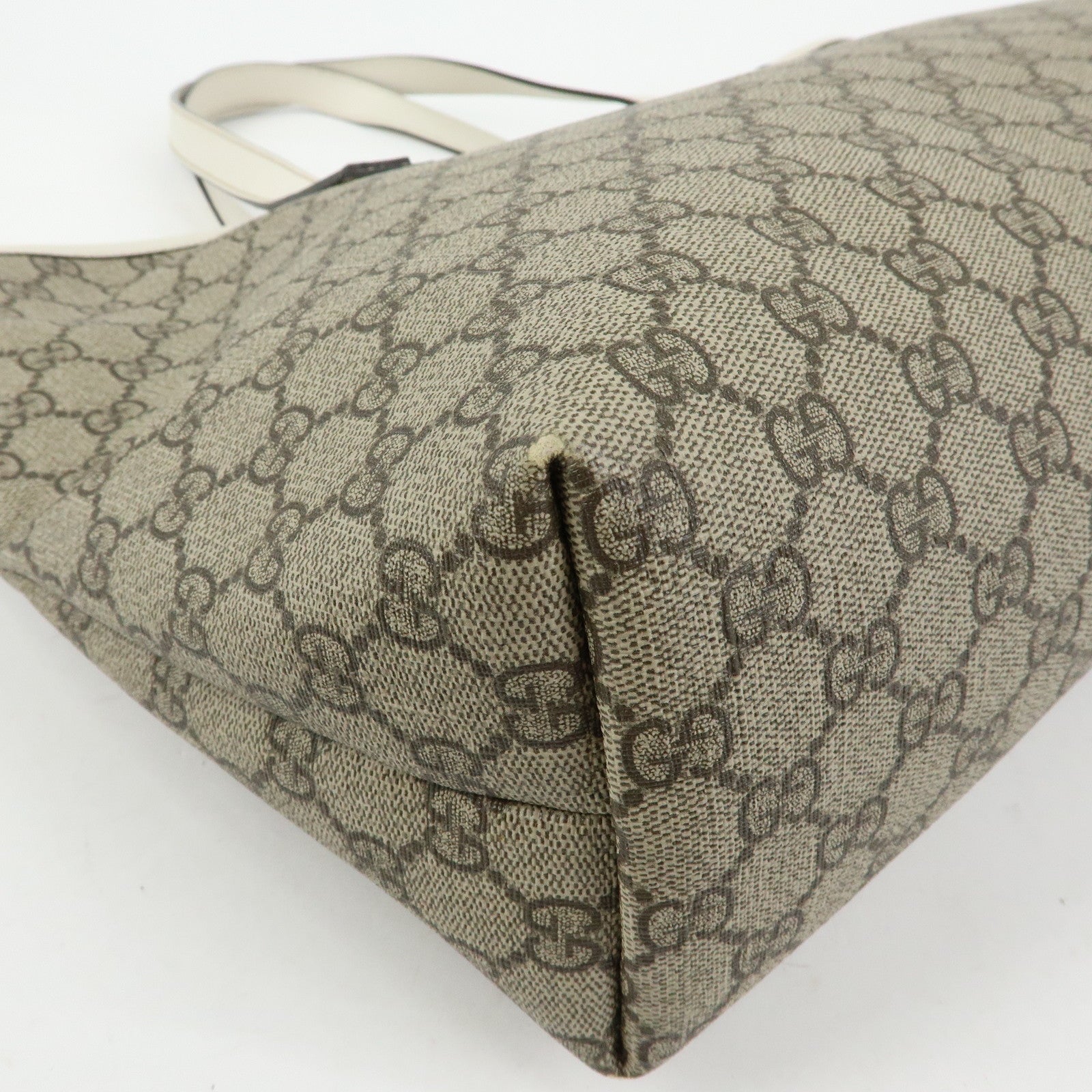 GUCCI GG Supreme Leather Tote Bag Shoulder Bag Beige White 211137