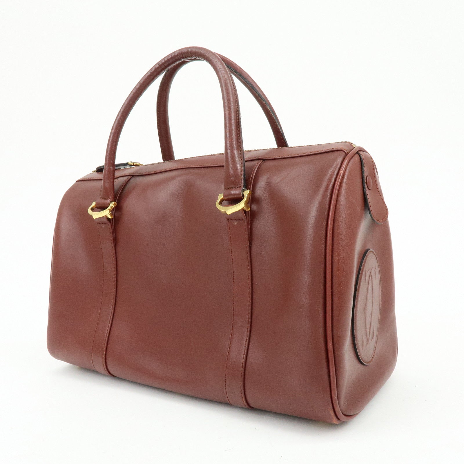 Cartier Must de Cartier Leather Boston Bag Hand Bag Bordeaux