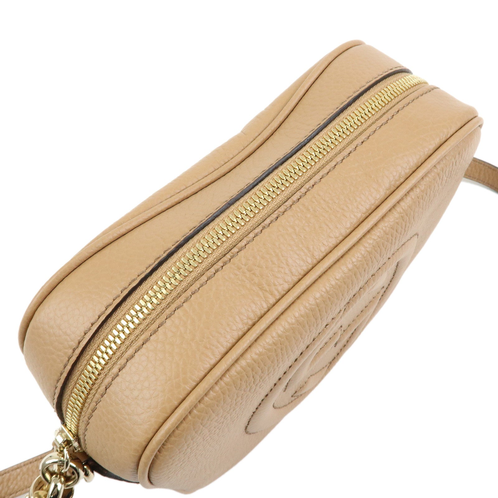 GUCCI SOHO Interlocking G Leahter Small Disco Bag Beige 722319
