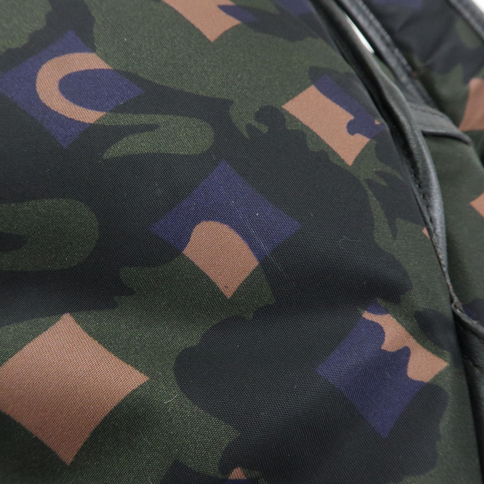 MCM Logo Nylon Leather Cross Body Bag Shoulder Bag Dark Green Black