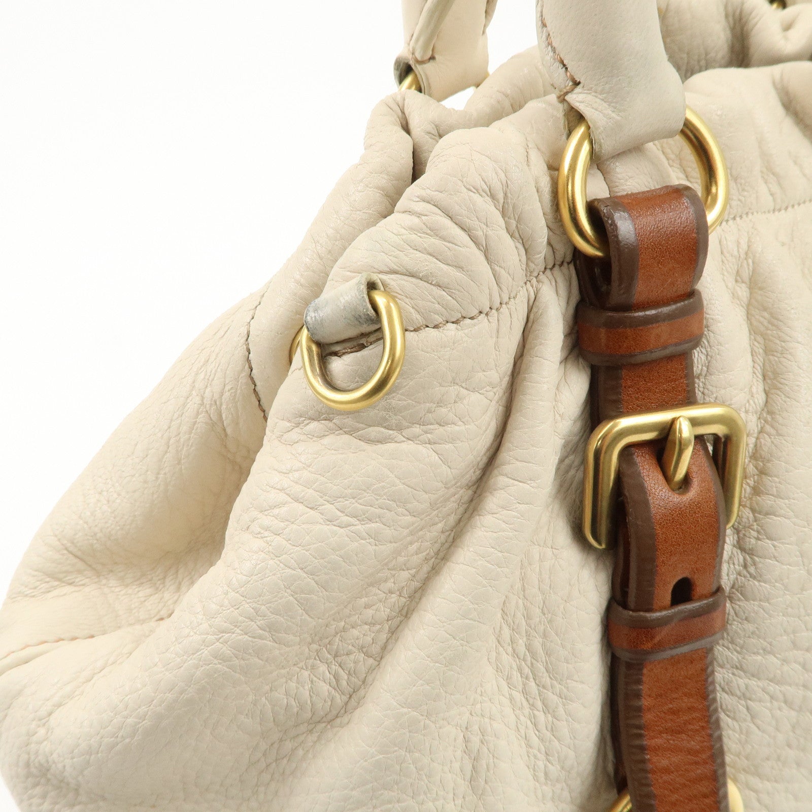 PRADA Leather 2Way Bag Tote Bag Brown White BN1773 Used