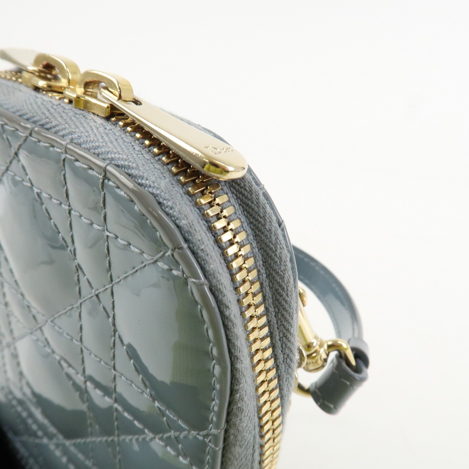 Christian Dior Lady Dior Canage Patent Leather Phone Holder Light Blue Used