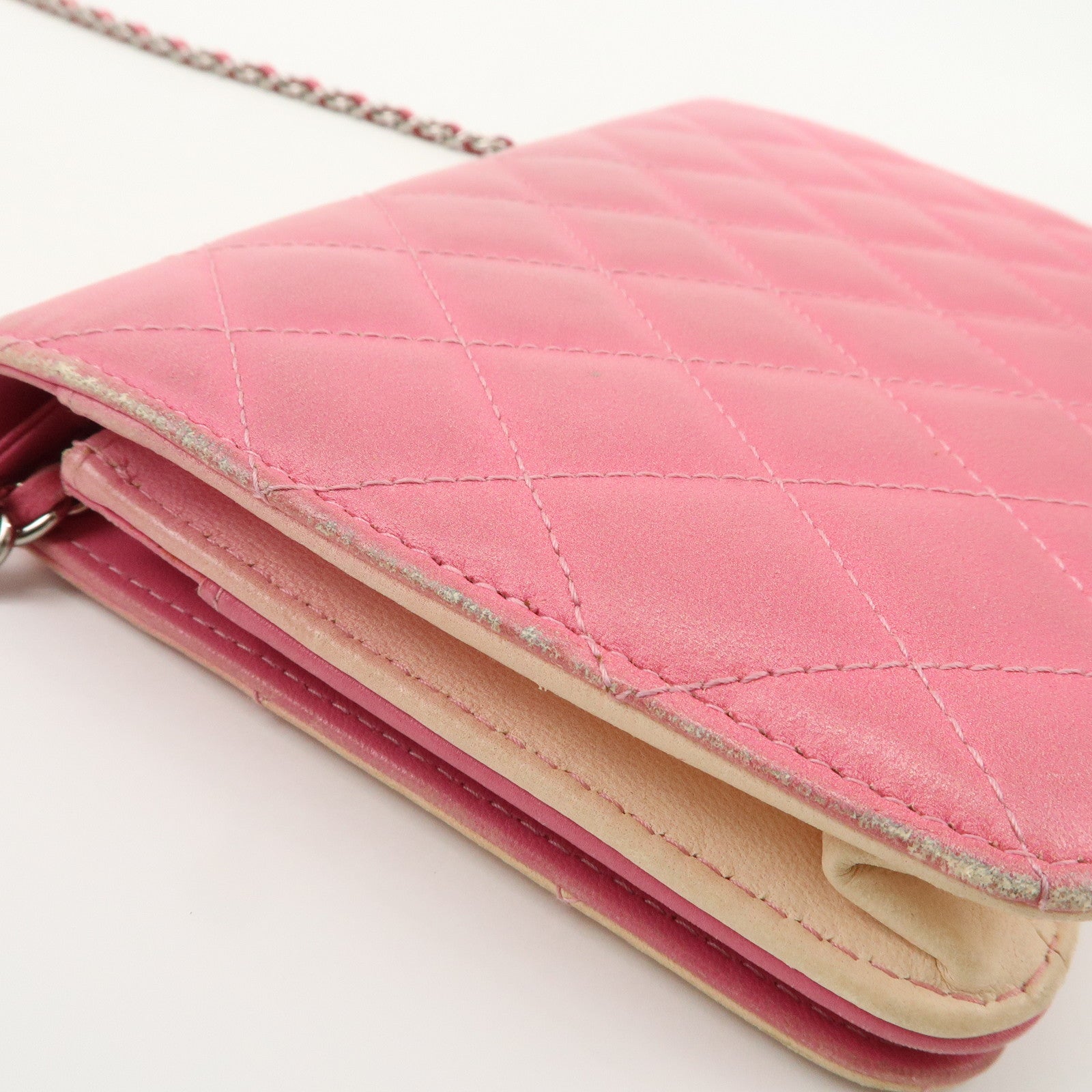 CHANEL Matelasse Leather COCO Mark Chain Shoulder Bag Pink Used