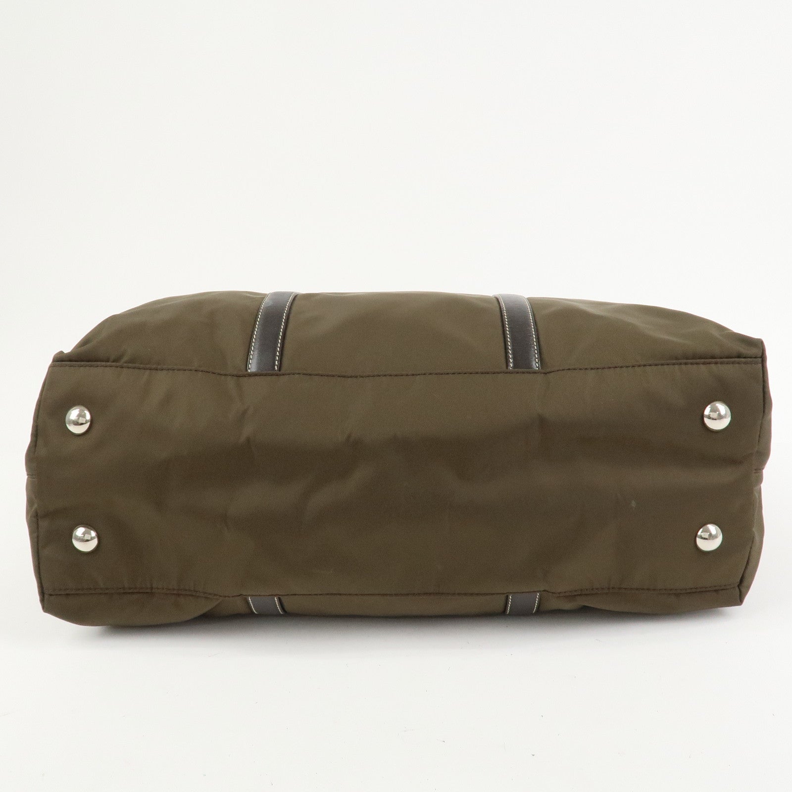 PRADA Triangle Logo Nylon Leather 2Way Hand Bag Shoulder Bag Khaki