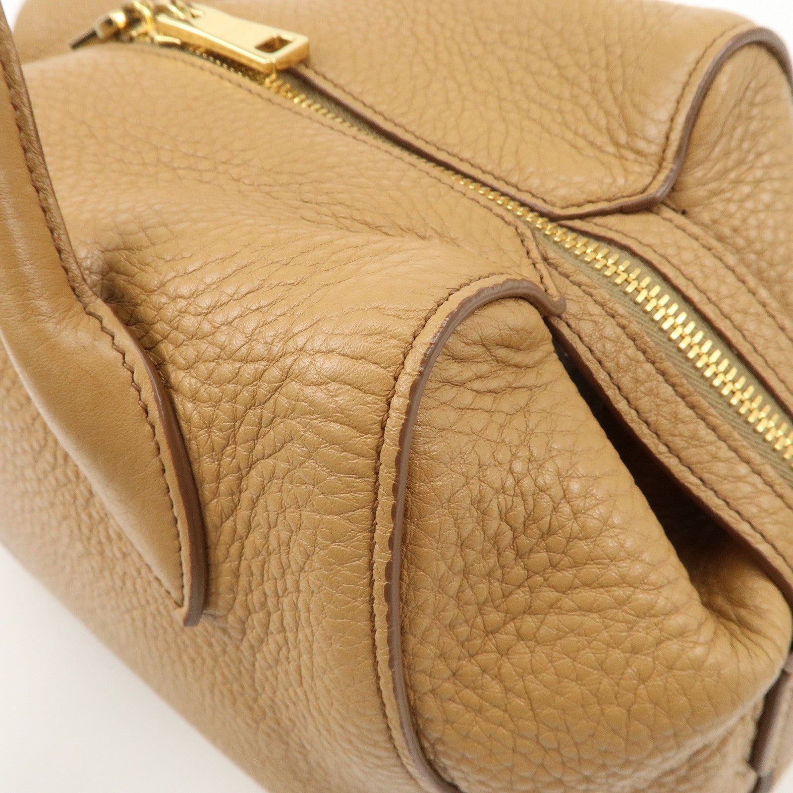 PRADA Triangle Logo Leather 2Way Bag Boston Bag Hand Bag Brown 1BB031 Used