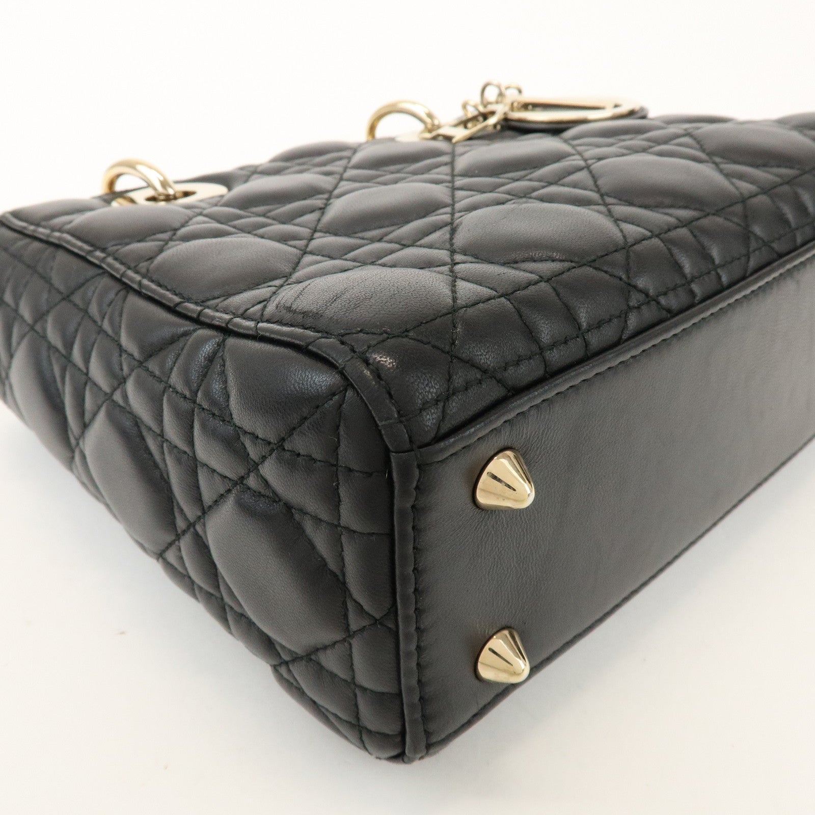 Christian Dior Lady Dior Cannage Lamb Skin 2Way Bag Hand Bag Black