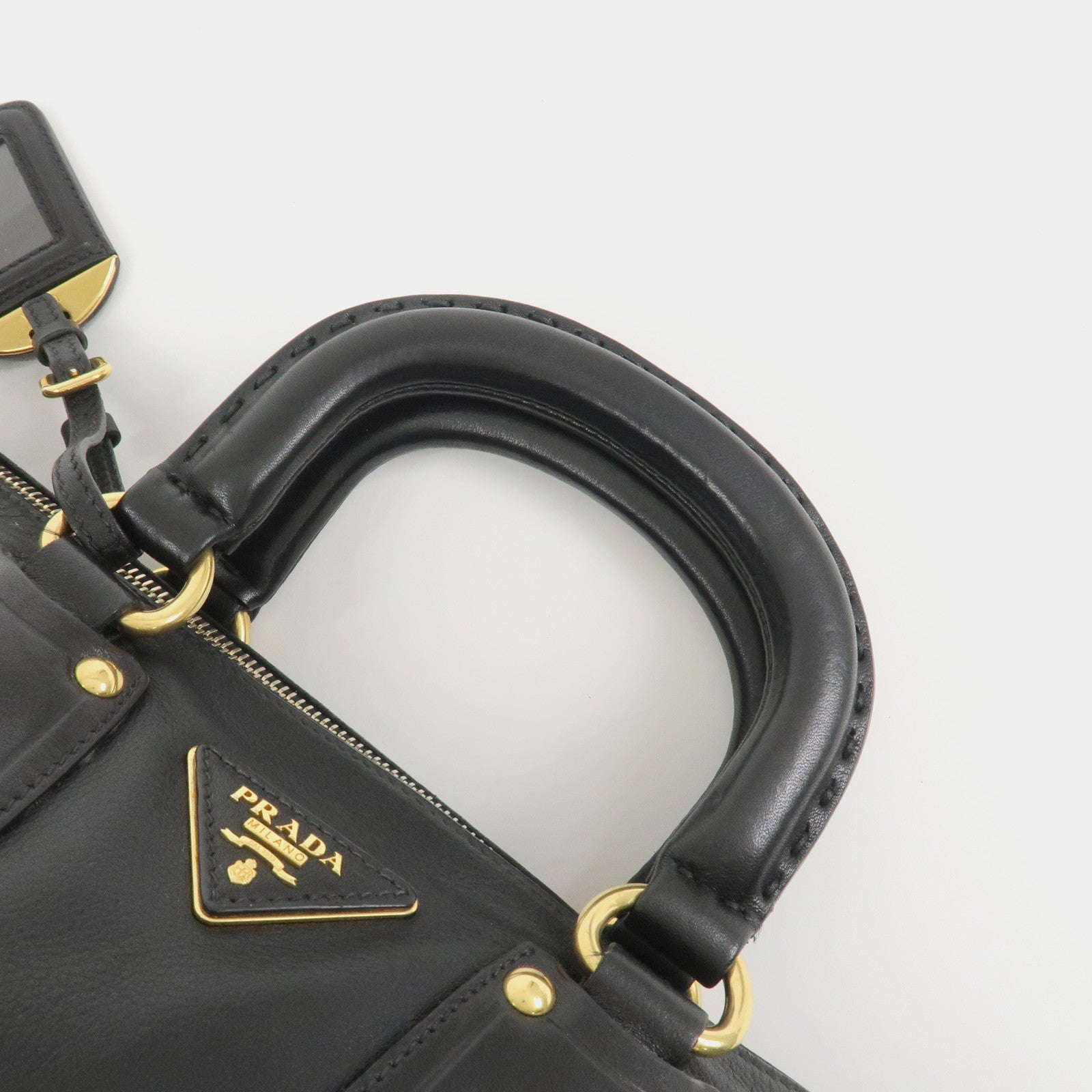 PRADA Triangle Logo Leather 2 Way Bag Hand Bag Shoulder Bag BL0685