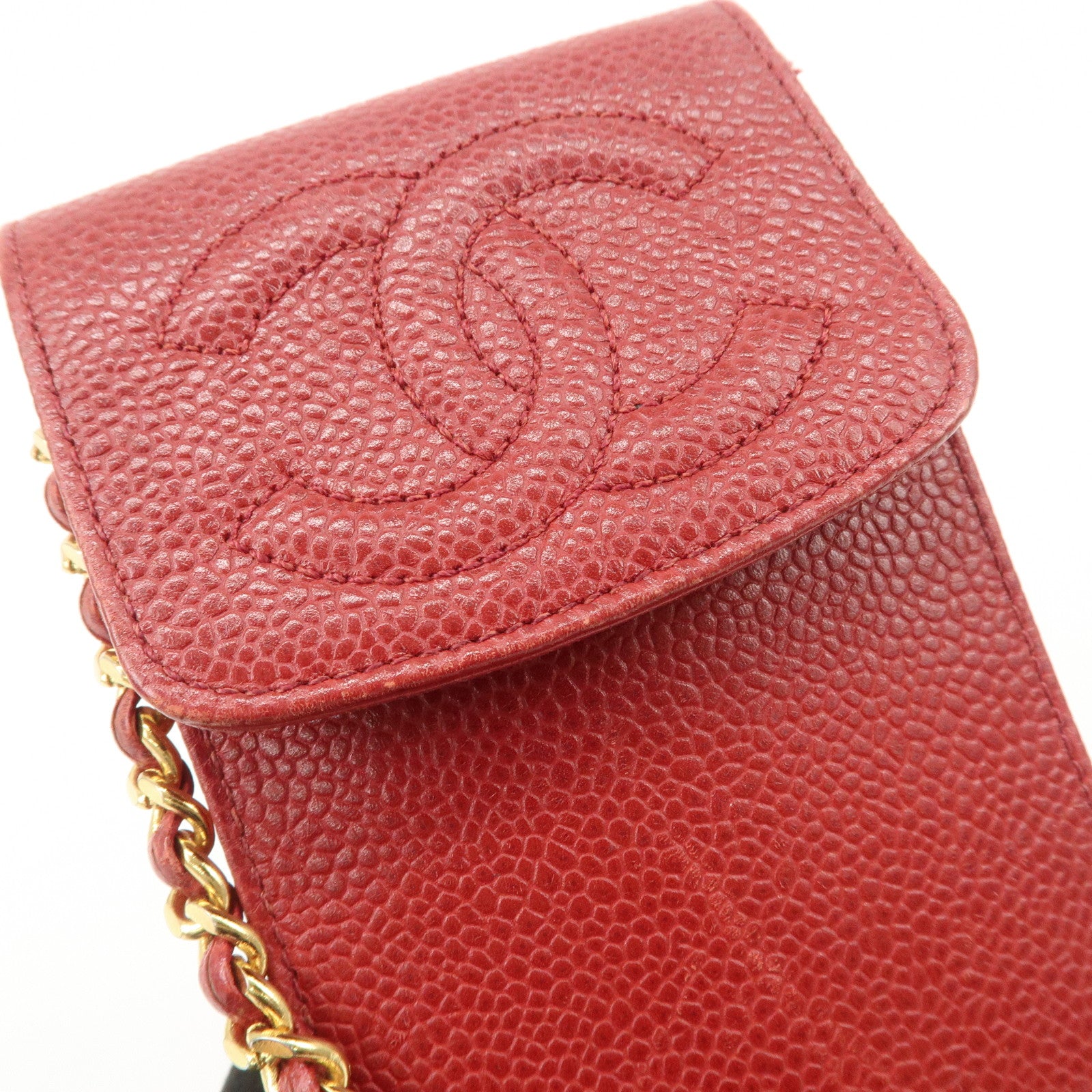 CHANEL COCO Mark Caviarskin Chain Shoulder Bag Pouch Red