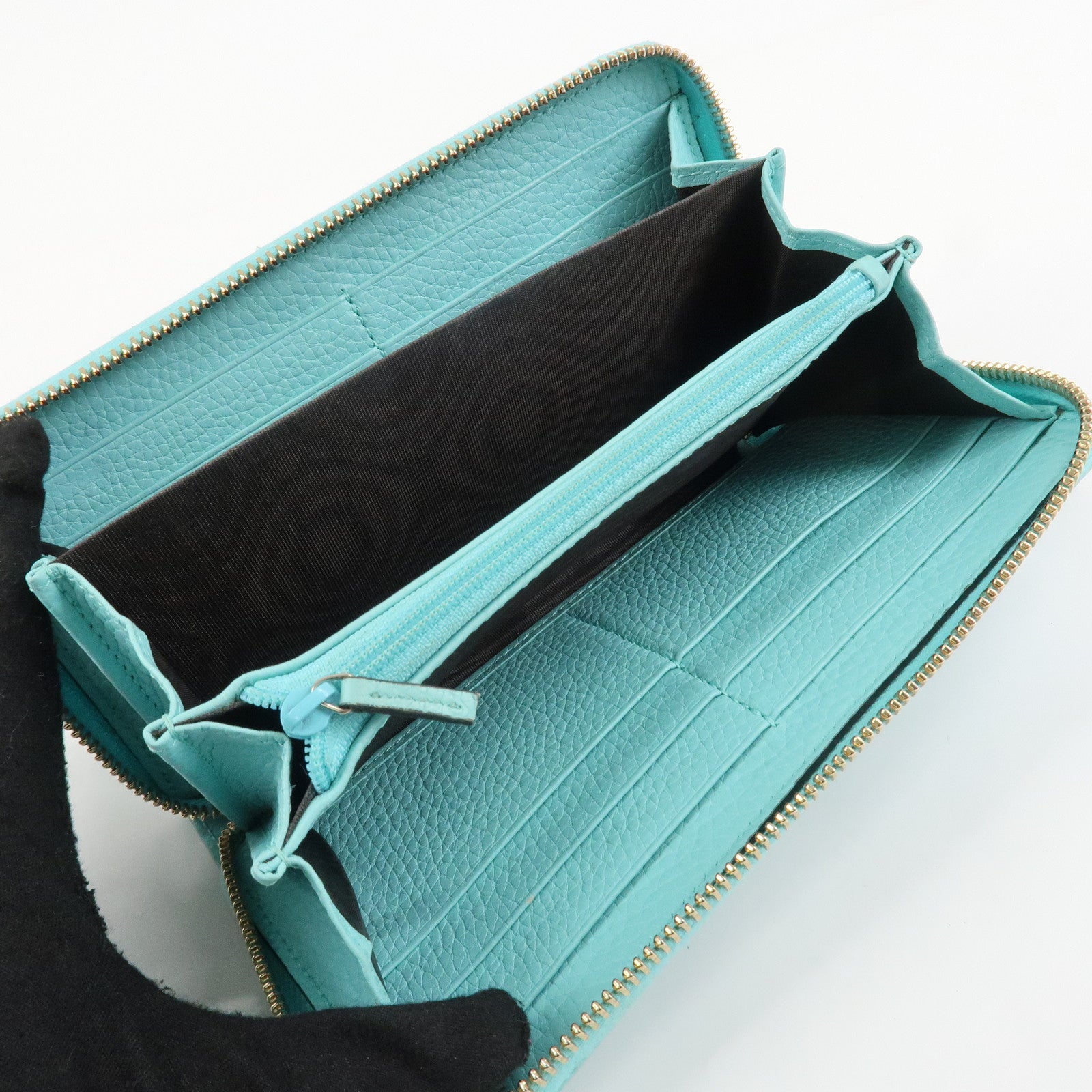 GUCCI Bamboo Leather Round Zippy Wallet Long Wallet Light Blue 307984 Used