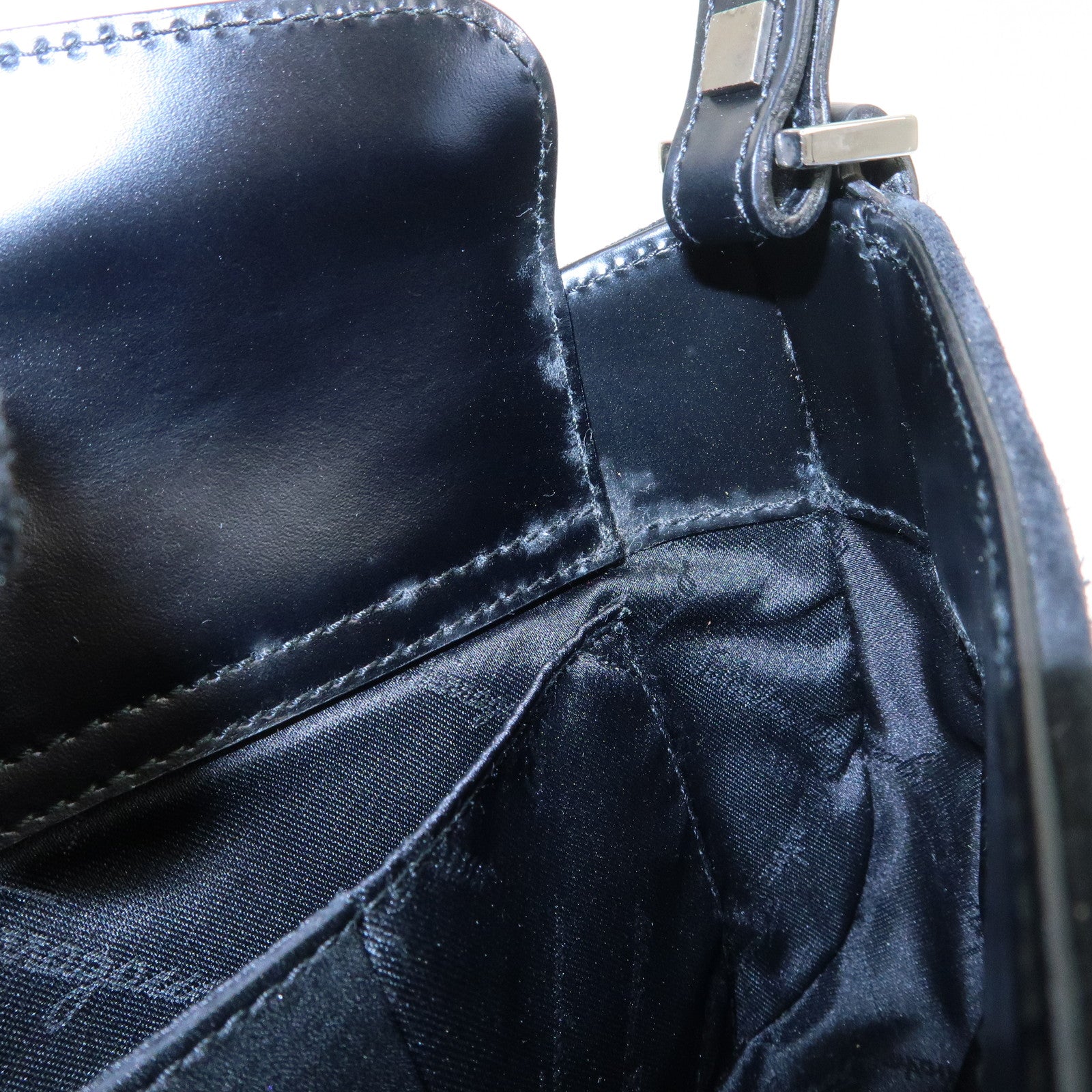 Ferragamo Logo Leather Suede Shoulder Bag Hand Bag Black