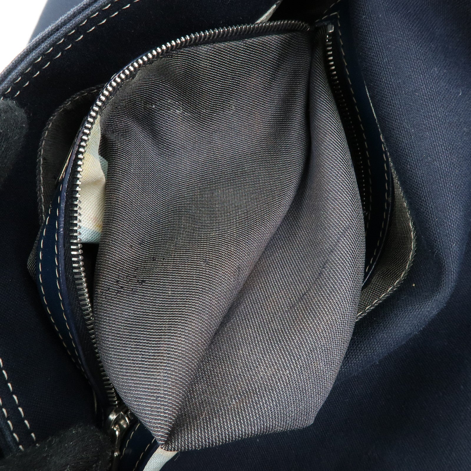 FENDI Mamma Baguette Canvas Shoulder Bag Navy 26325