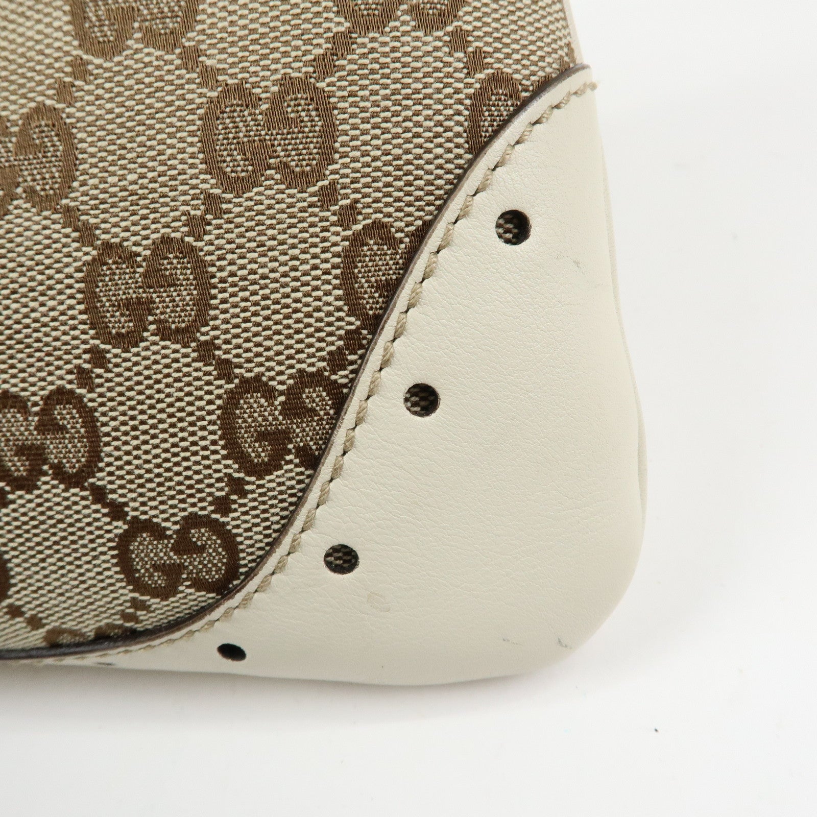 GUCCI GG Monogram Canvas Leather Shoulder Bag Beige White 145778