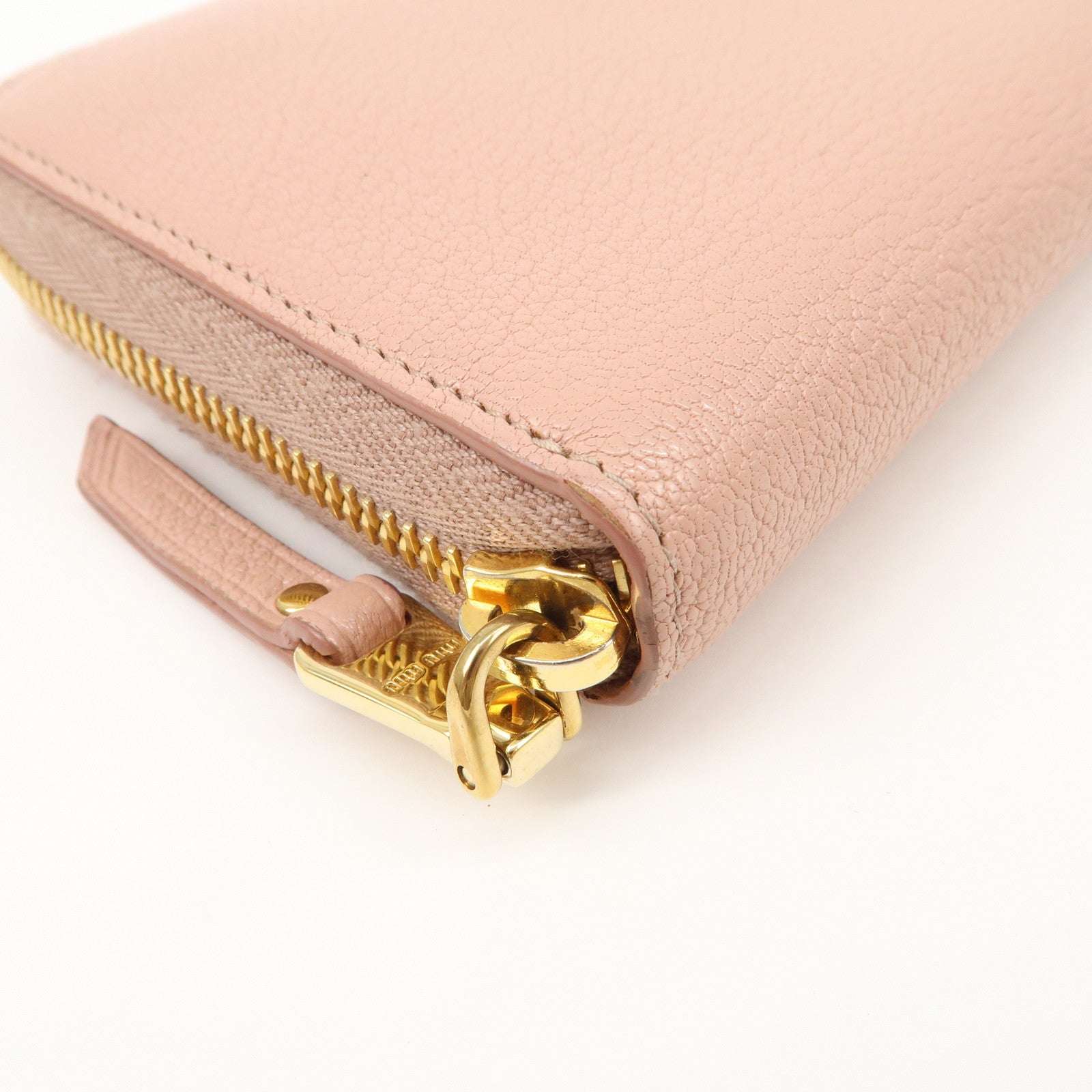 MIU MIU Leather Zip Around Wallet Zippy Wallet Long Wallet Pink 5ML506 Used