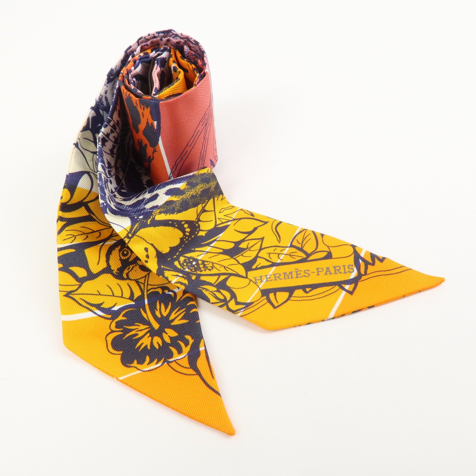 HERMES Twilly Silk 100% DIP DYE JUNGLE LOVE Scarf Orange