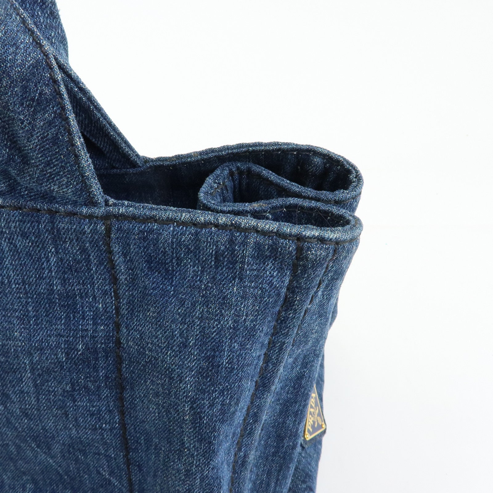 PRADA Triangle Logto Canapa Denim Tote Bag Hand Bag Blue B1877B