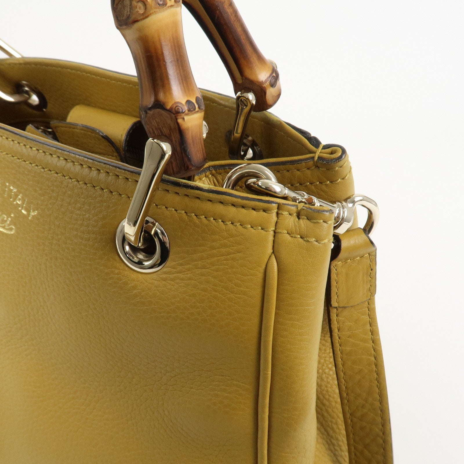 GUCCI Bamboo Leather 2Way Bag Tote Shoulder Bag Mustard 336032