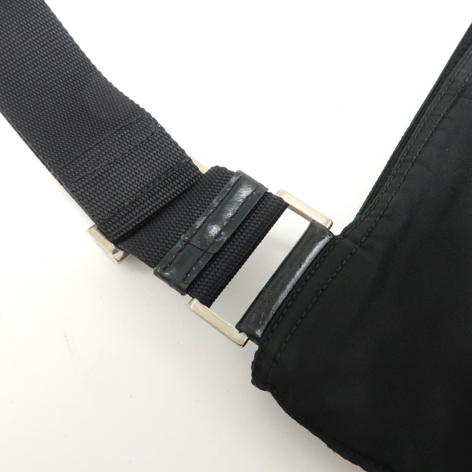 PRADA Triangle Logo Nylon Leather Shoulder Bag Crossbody Bag Black