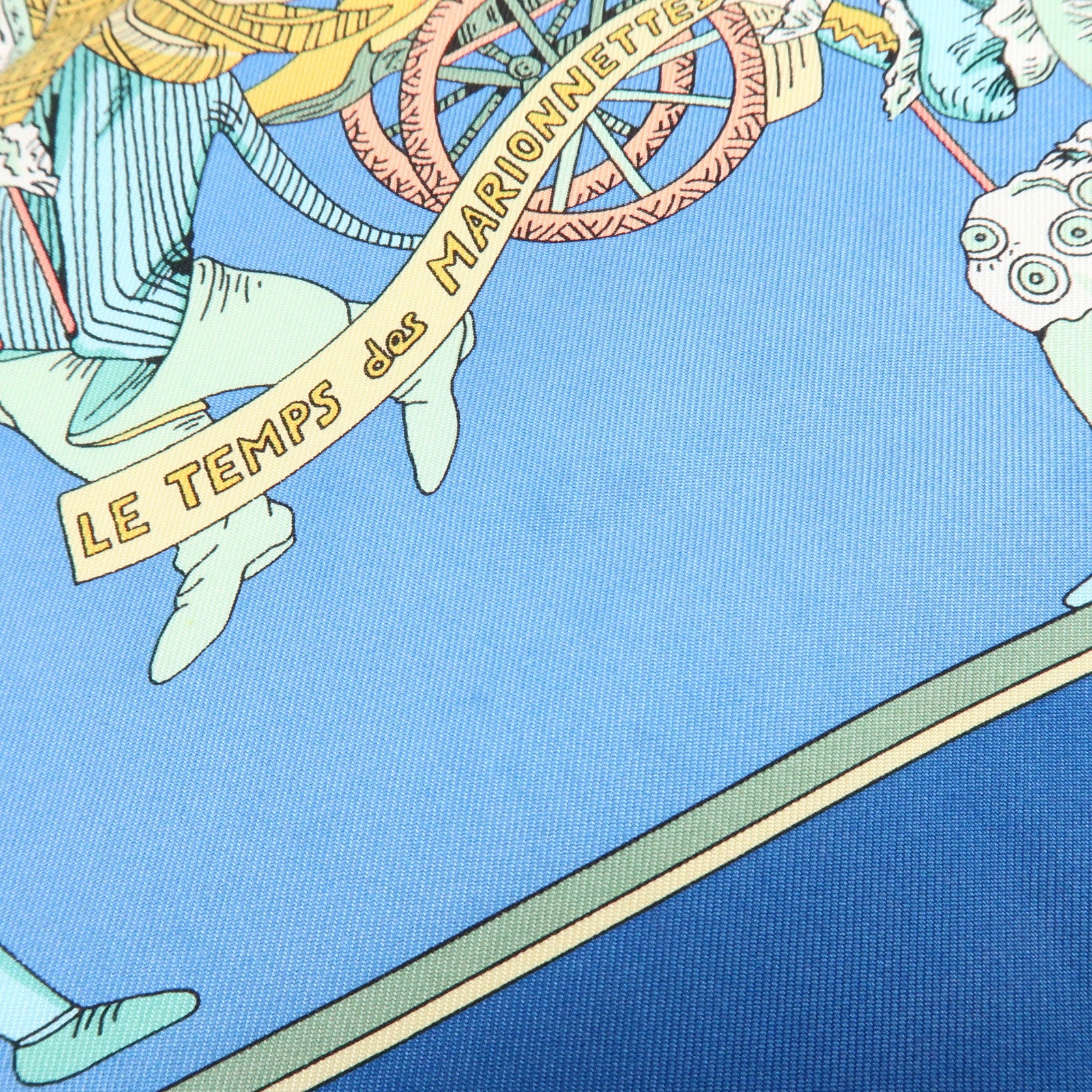 HERMES Carre 90 Silk 100% Scarf LE TEMPS des MARIONNETTES Blue