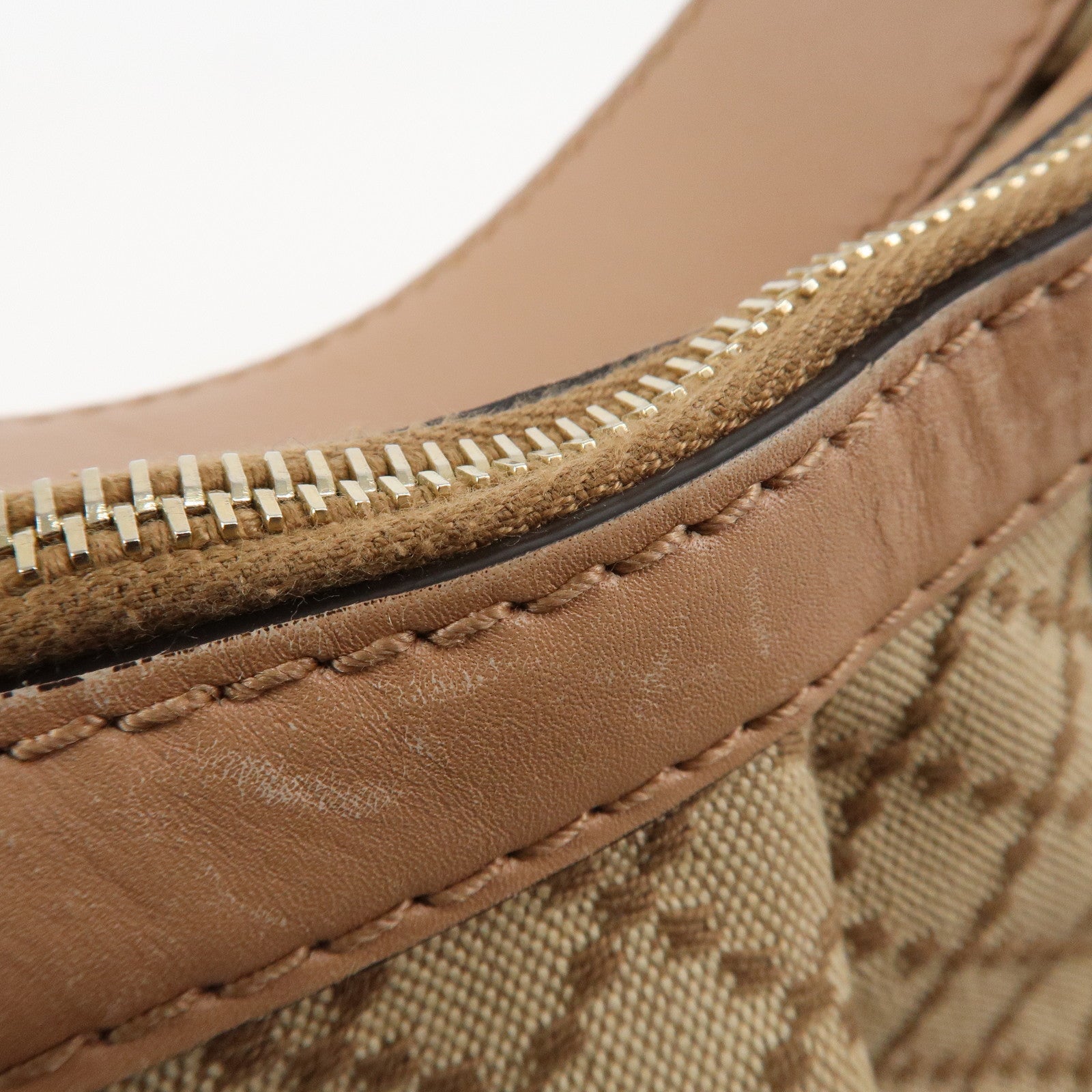 GUCCI Sukey Canvas Leather Shoulder Bag Beige Pink Gold HDW 232955 Used