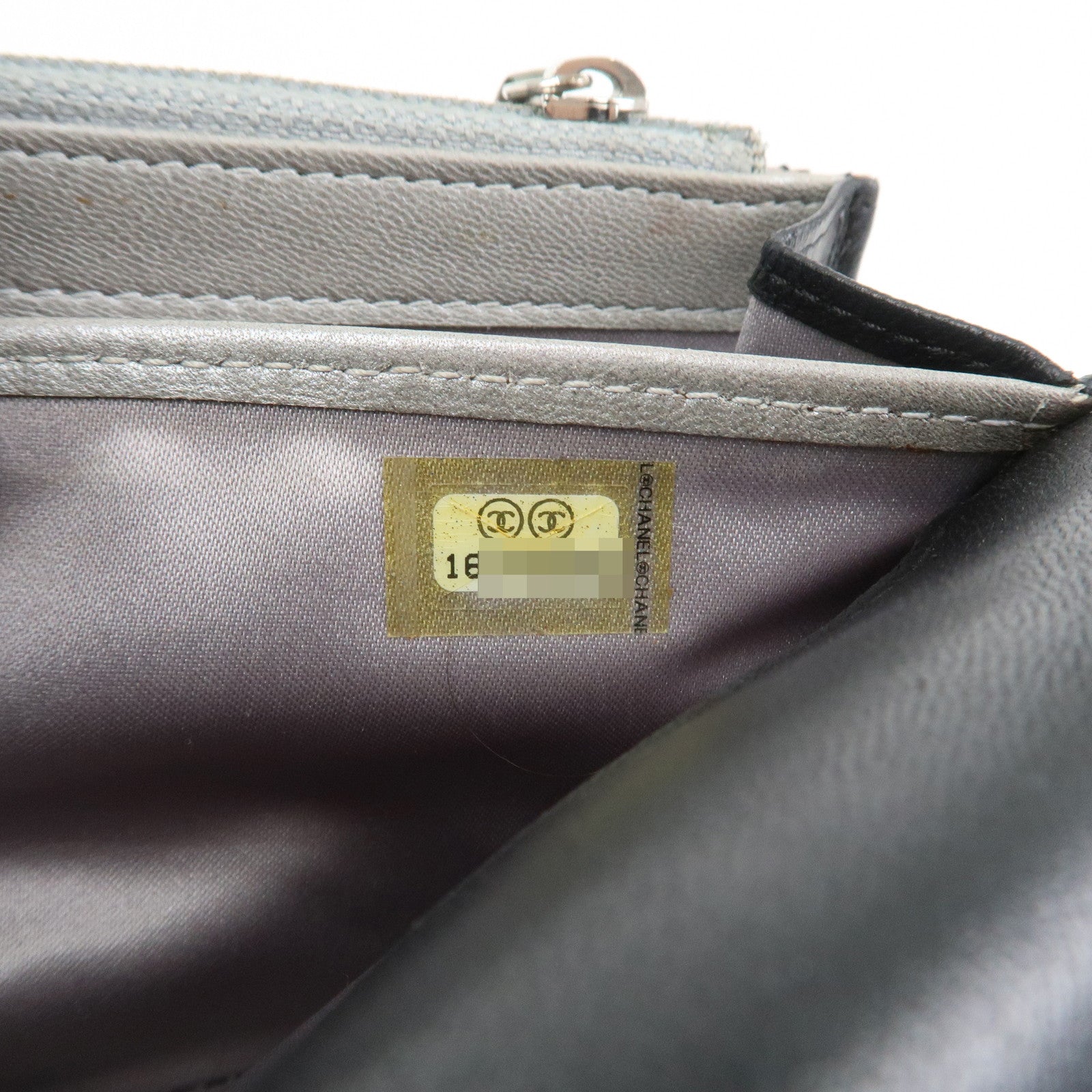 CHANEL Camellia Lambskin Long Wallet Black Silver