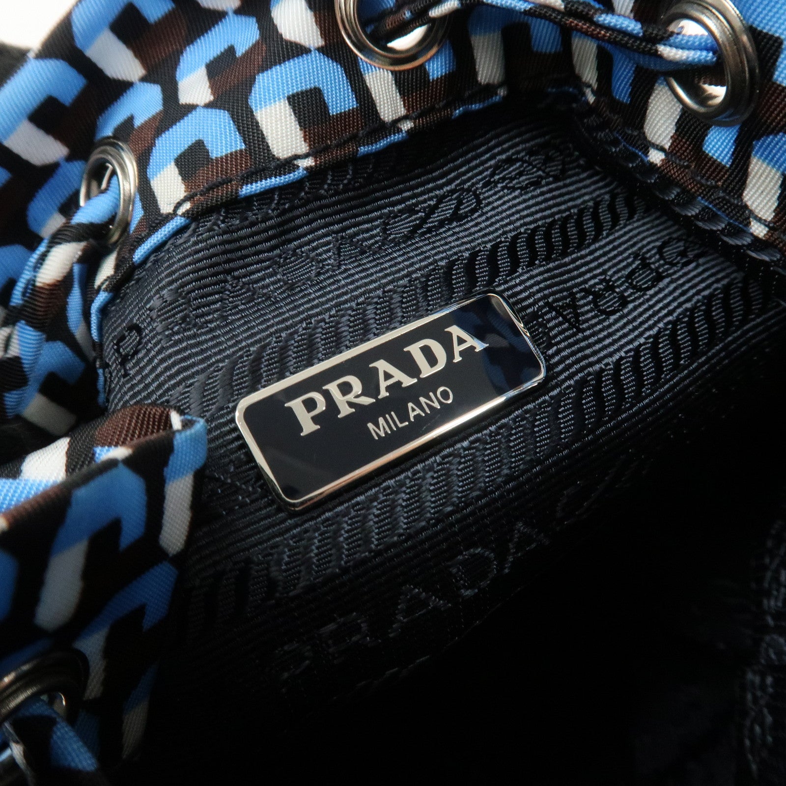 PRADA Triangle Logo Nylon Leather Drawstring Bag Wristlet 1NE369