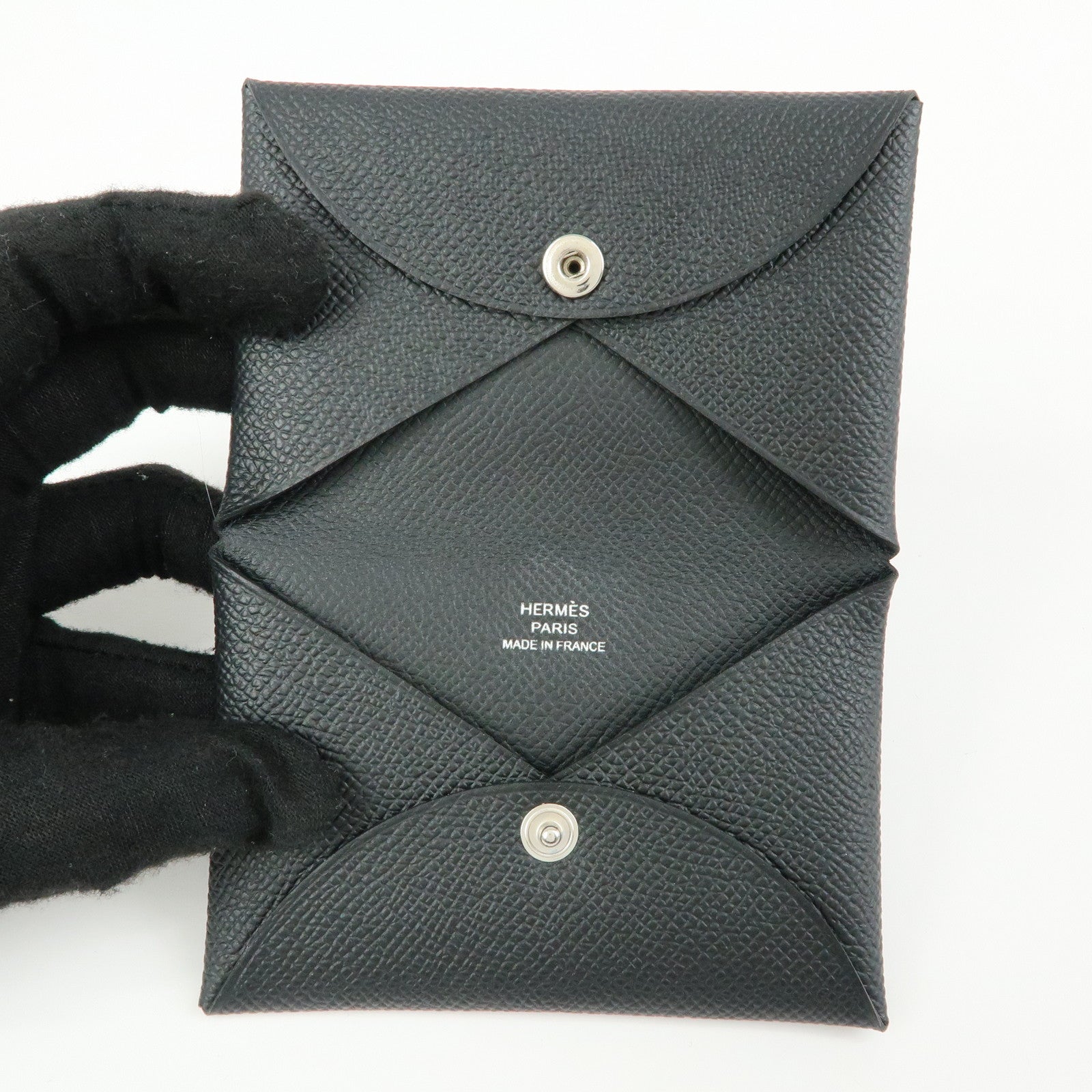 HERMES CALVI Duo Veau Epsom Card Case Card Holder W Stamped Black