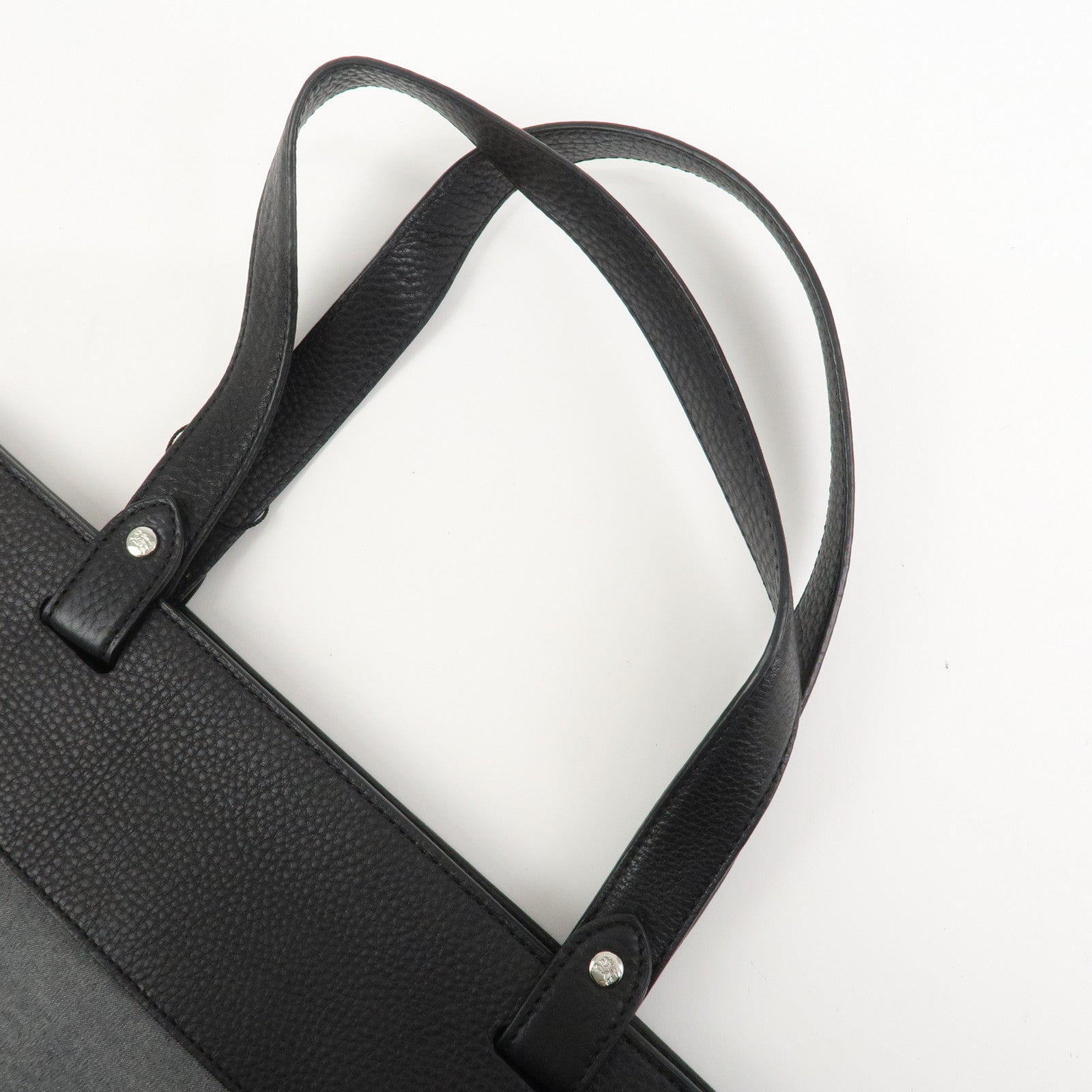 BURBERRY Logo Leather Canvas Tote Bag Black Grey