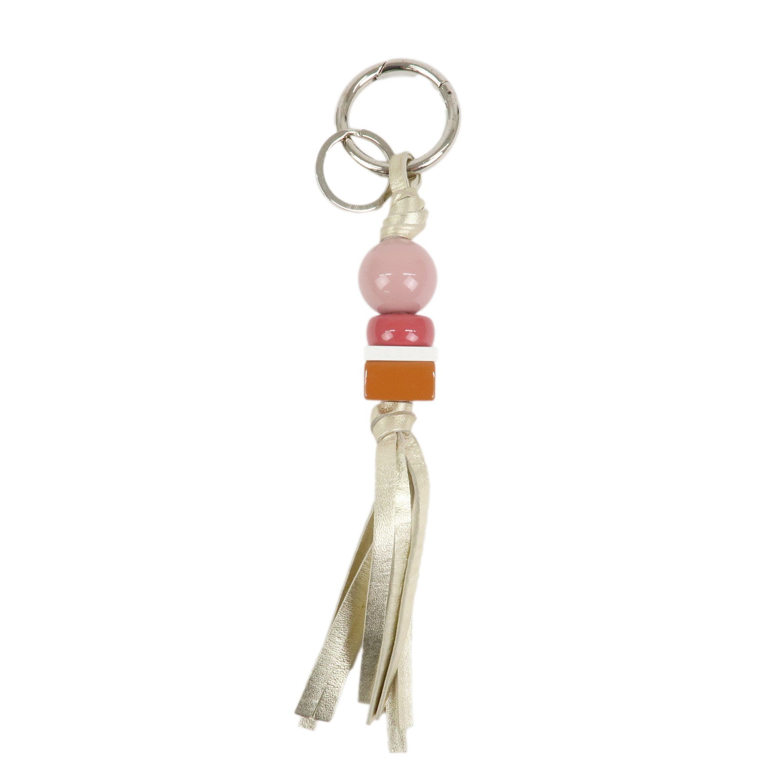LOEWE Logo Leather Plastic Bag Charm Key Charm Key Chain Gold Pink