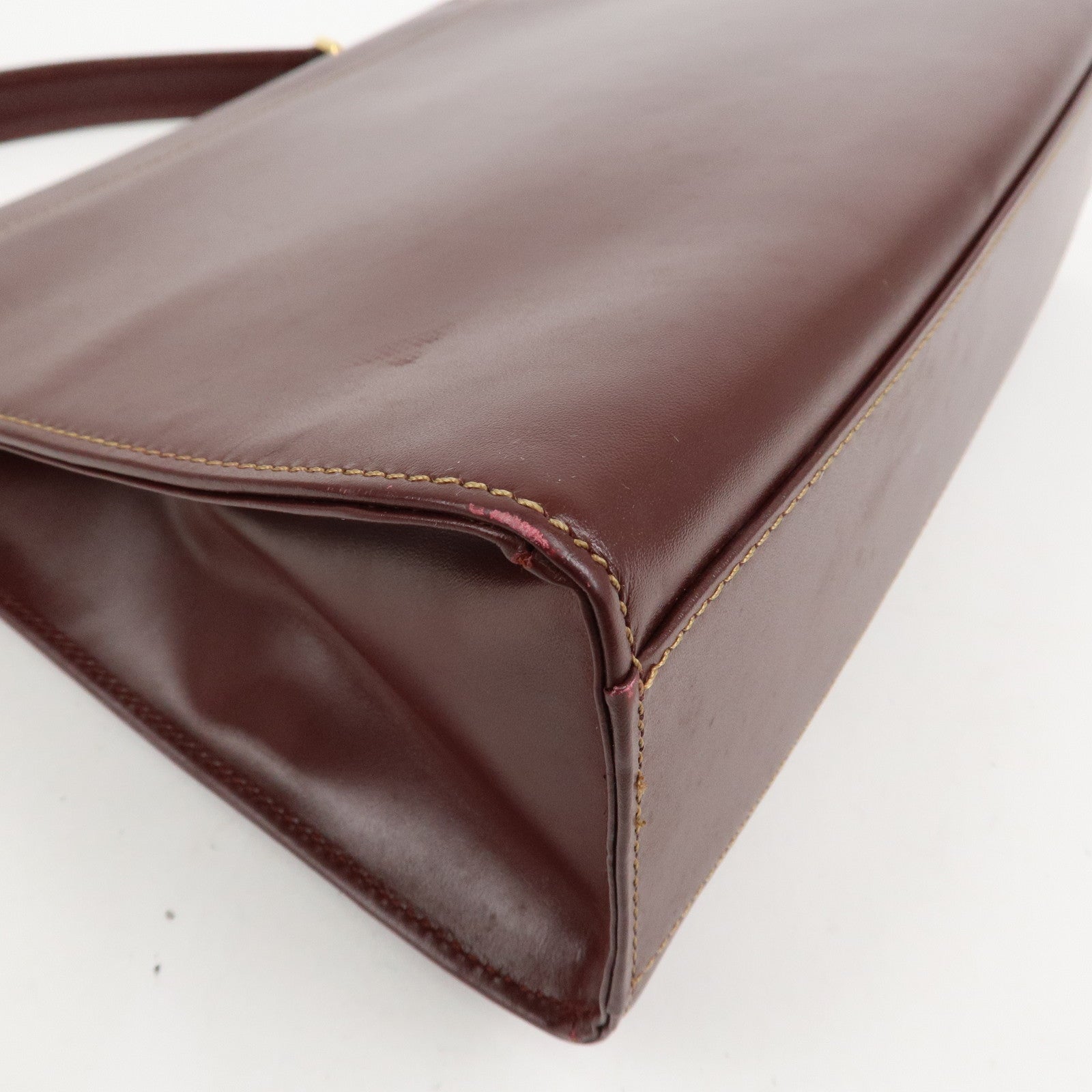 Cartier Must Line Leather Hand Bag Bordeaux Gold HDW