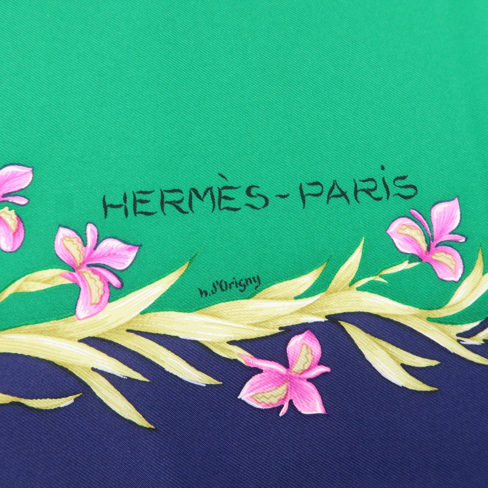 HERMES Carre 90 Silk 100% Scarf H.d'Origny Green